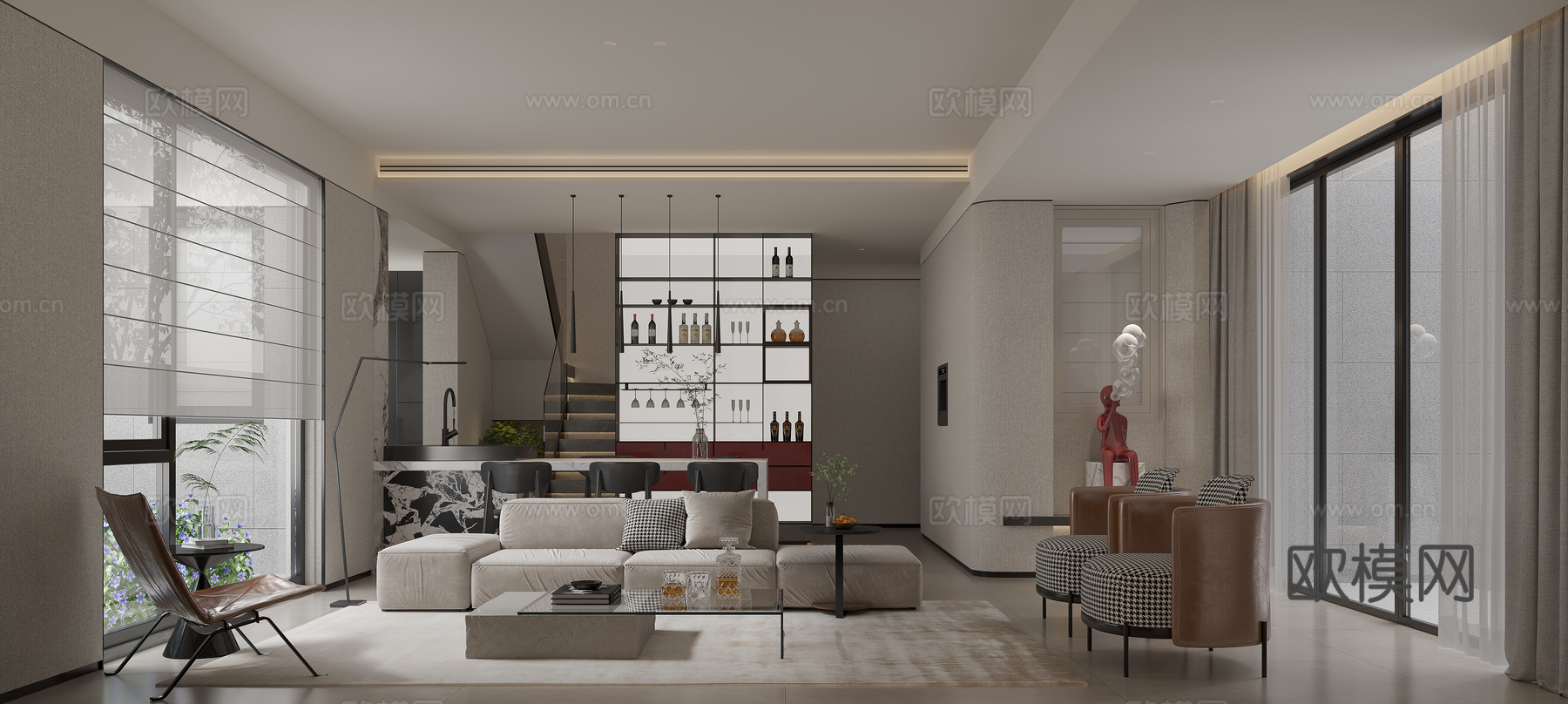 客餐厅3d模型下载（渲染图2）