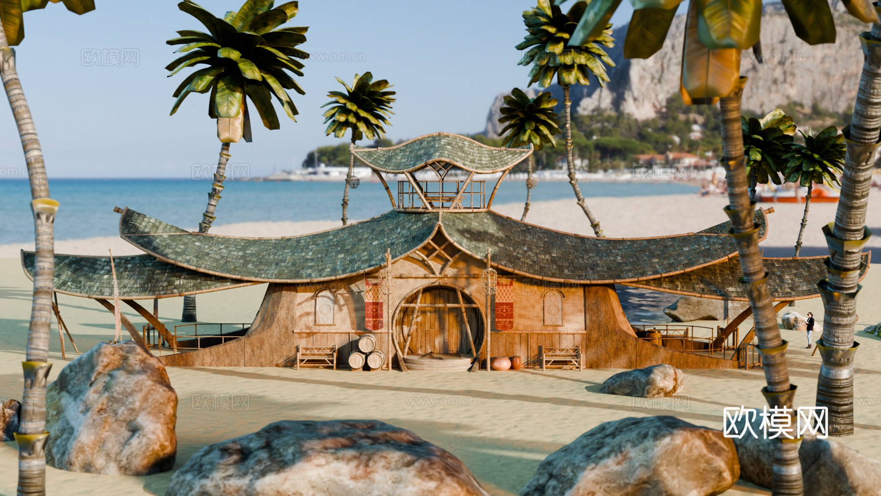 茅草屋 竹屋 木屋 树屋 海景打卡民宿 部落房屋su模型