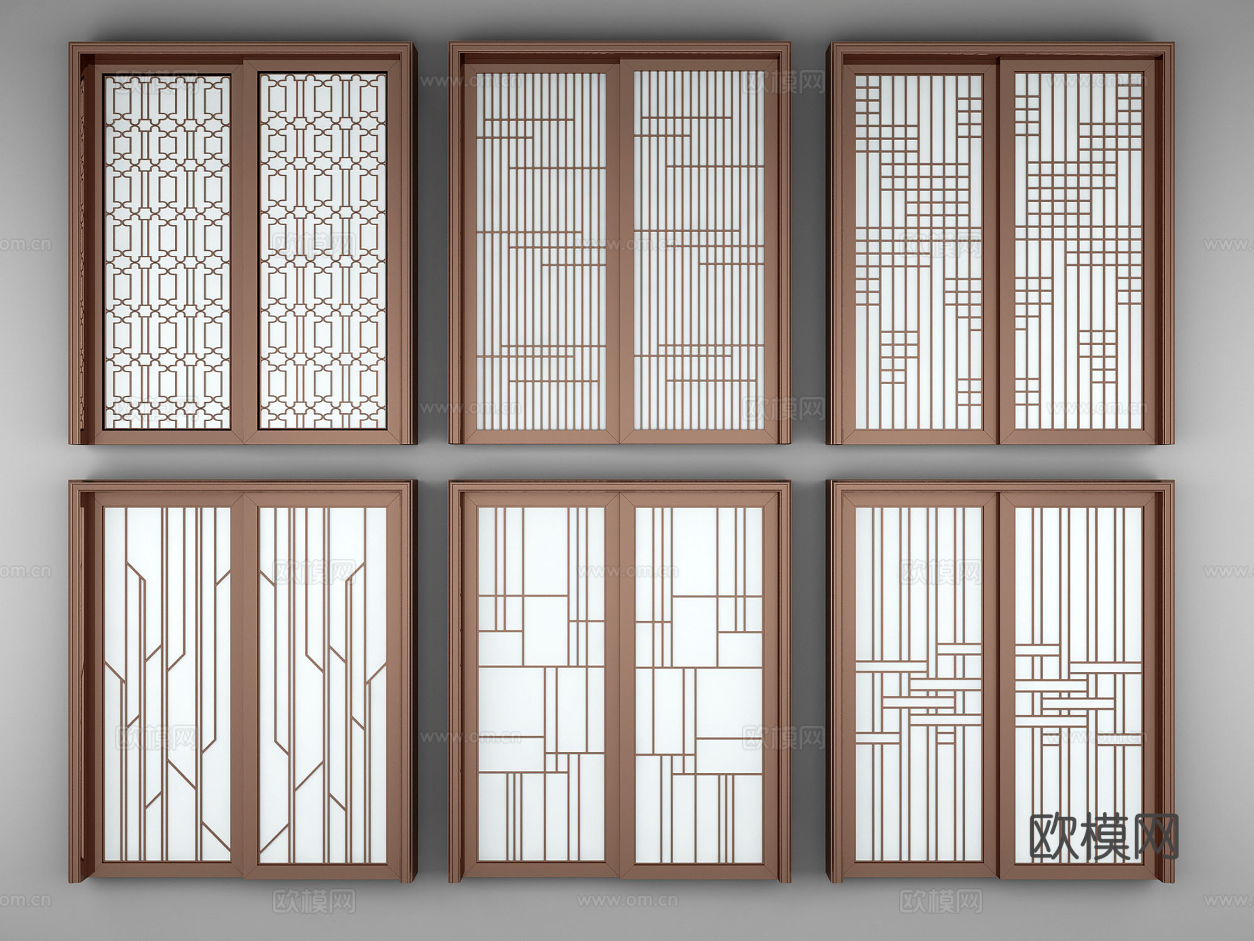新中式推拉门组合3d模型