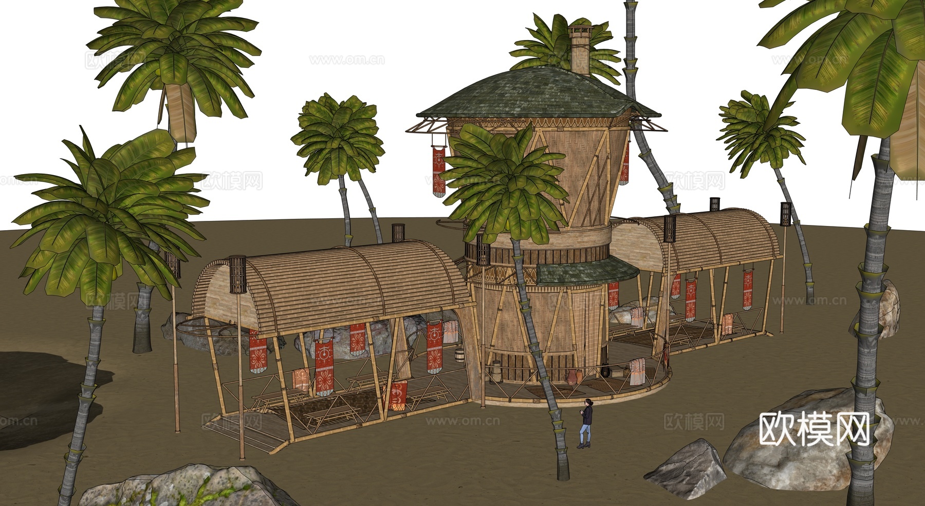 茅草屋 竹屋 木屋 树屋 海景打卡民宿 部落房屋su模型