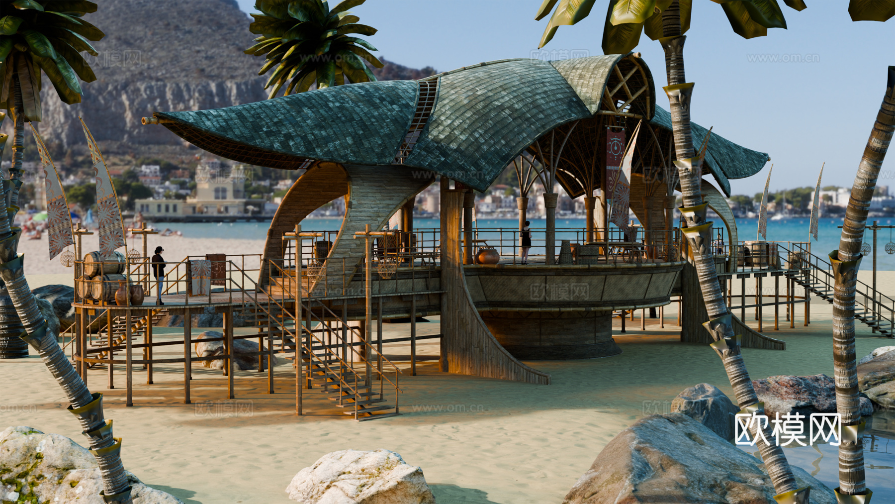 茅草屋 竹屋 木屋 树屋 海景打卡民宿 部落房屋su模型