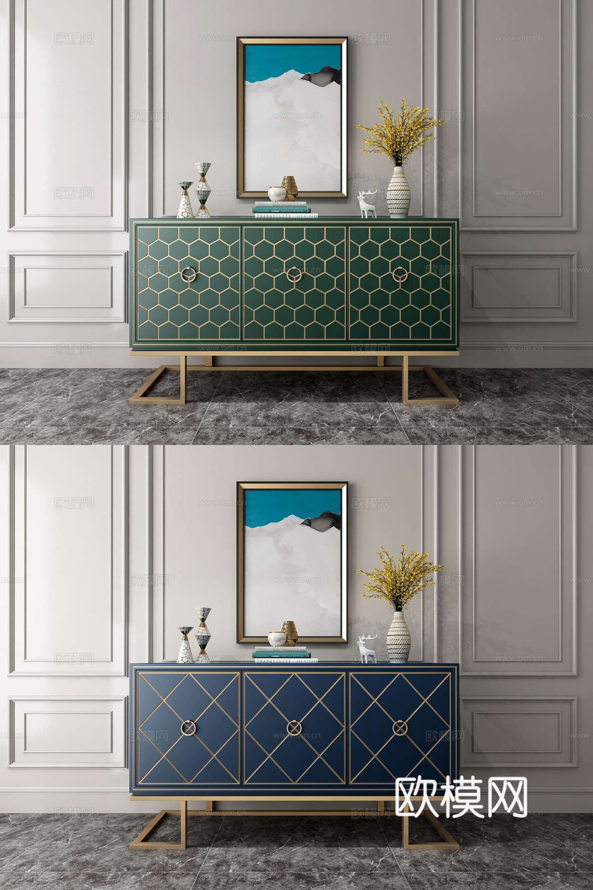 美式现代美式实木餐边柜3d模型下载（渲染图1）