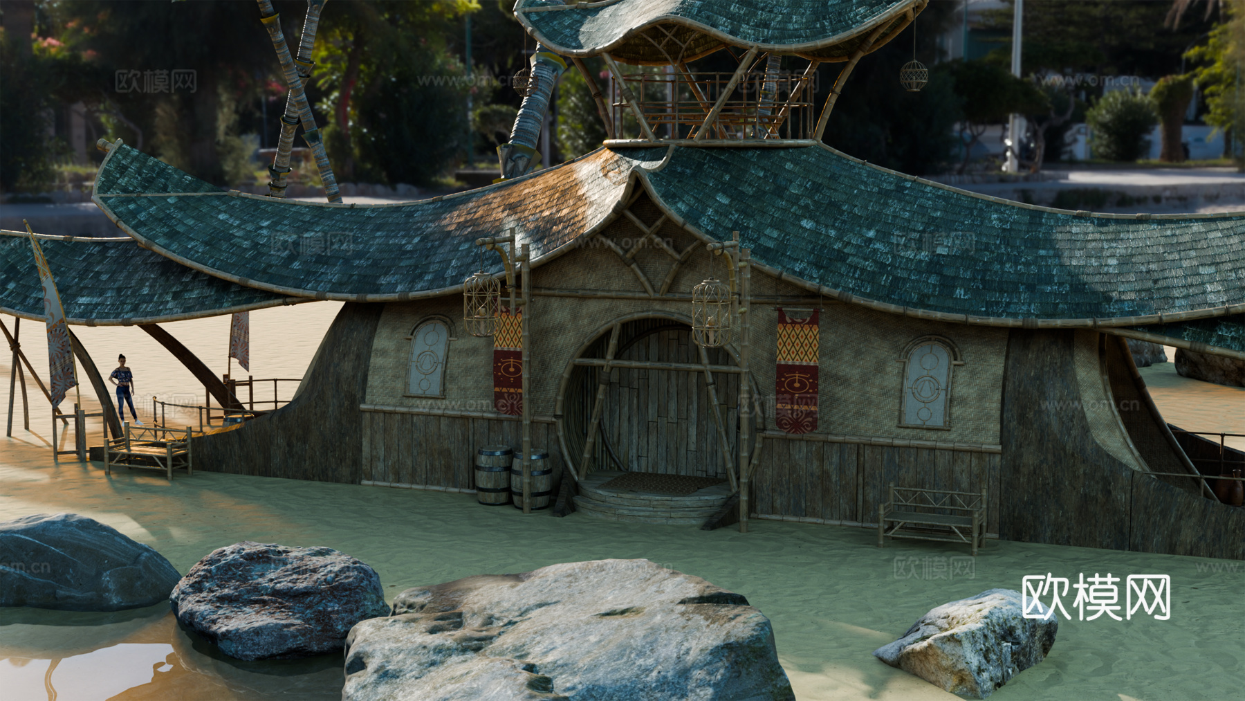 茅草屋 竹屋 木屋 树屋 海景打卡民宿 部落房屋su模型