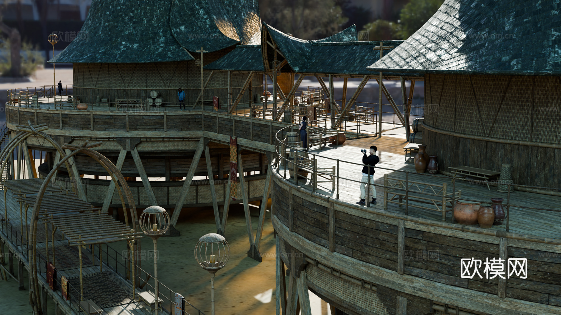 茅草屋 竹屋 木屋 树屋 海景打卡民宿 部落房屋su模型