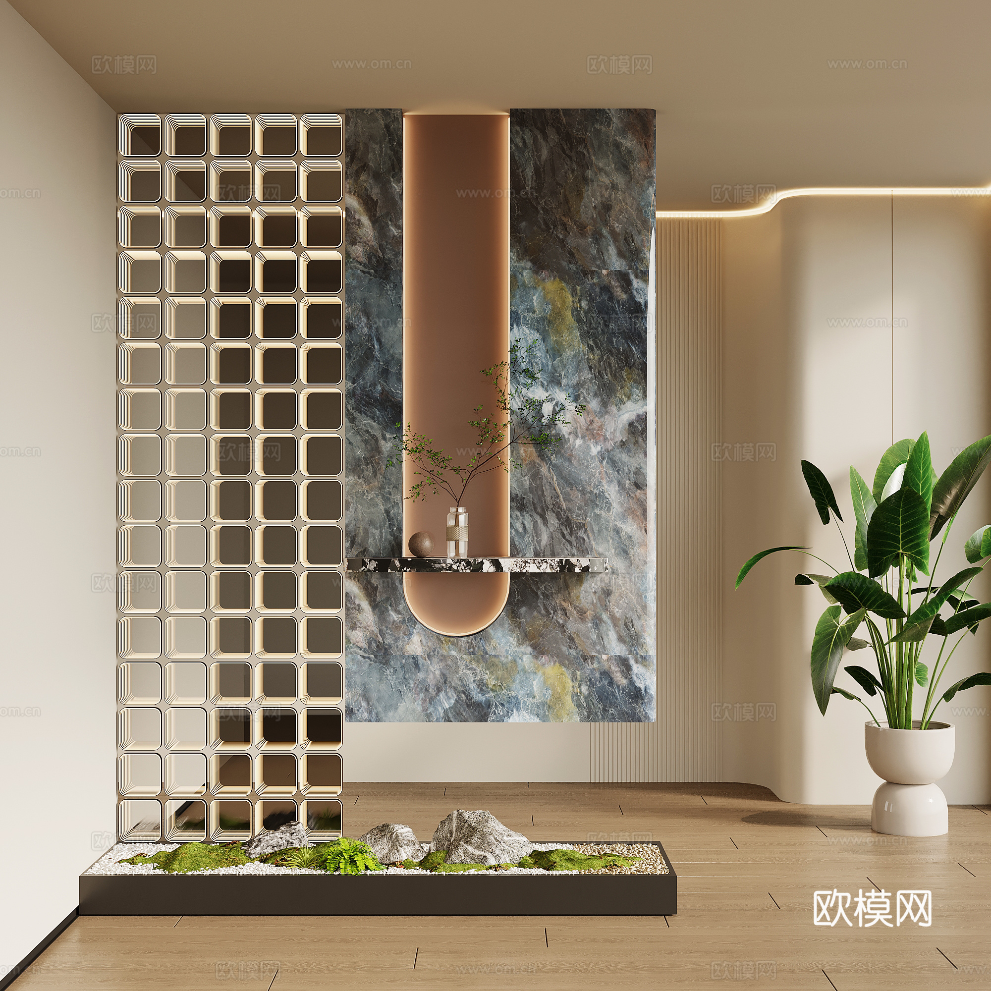 现代意式玄关 玄关背景 玻璃砖墙su模型