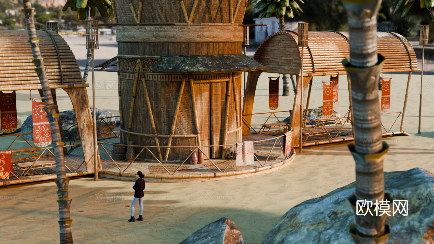 茅草屋 竹屋 木屋 树屋 海景打卡民宿 部落房屋su模型