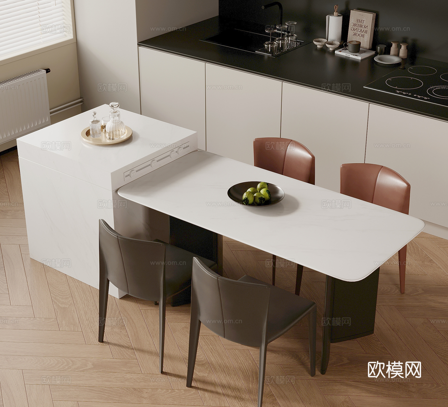现代岛台 餐桌椅su模型