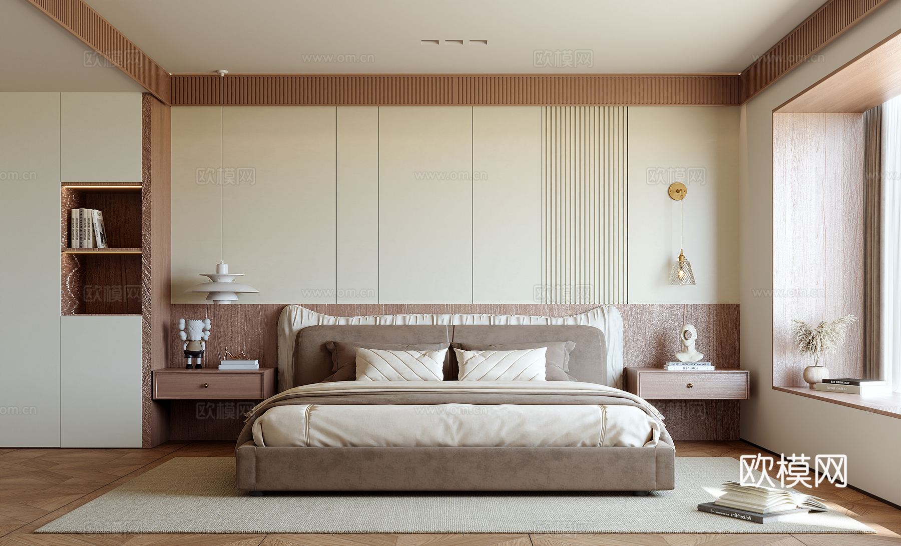 原木风卧室3d模型下载
