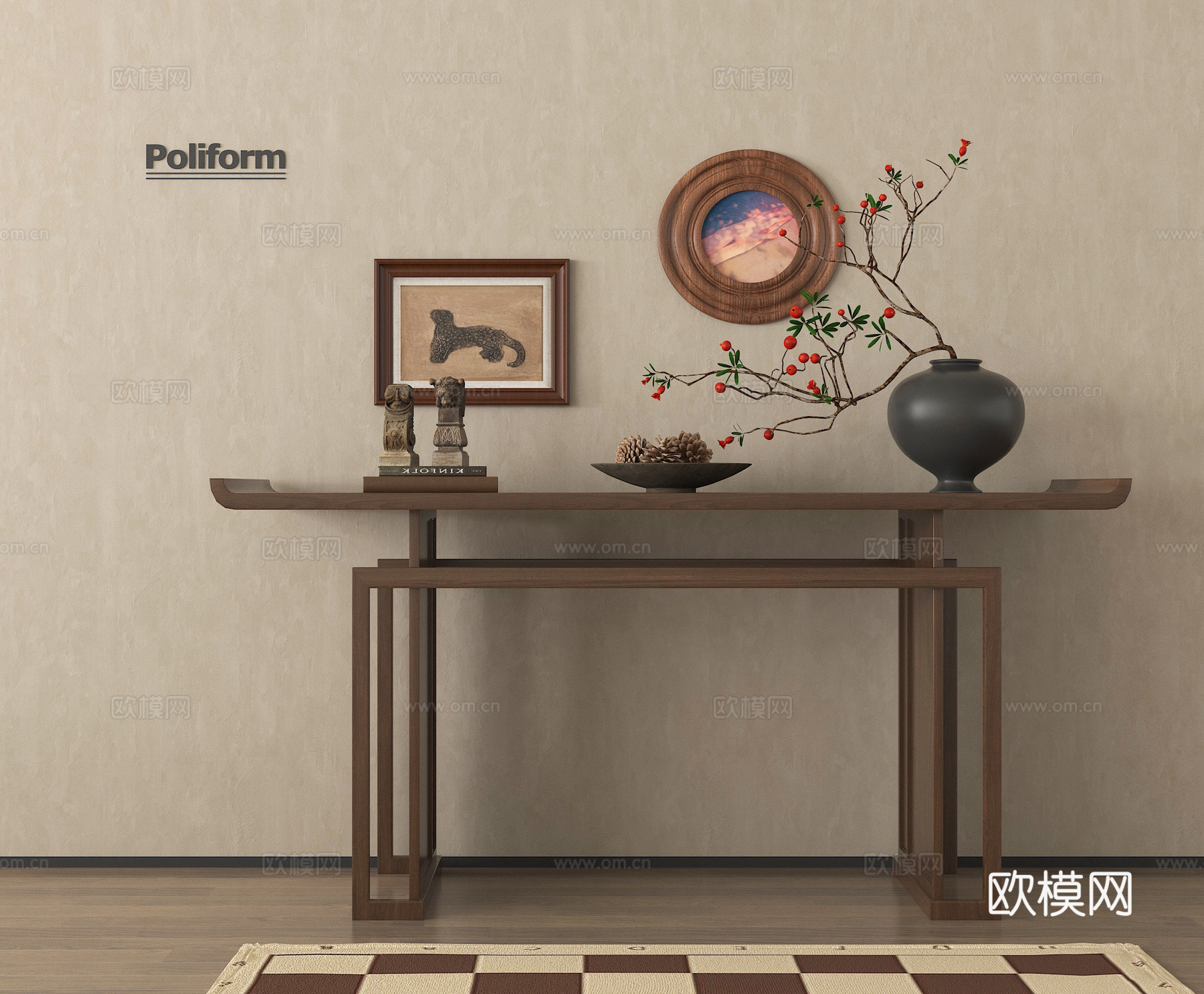 新中式条案 端景台 装饰画 饰品摆件3d模型下载