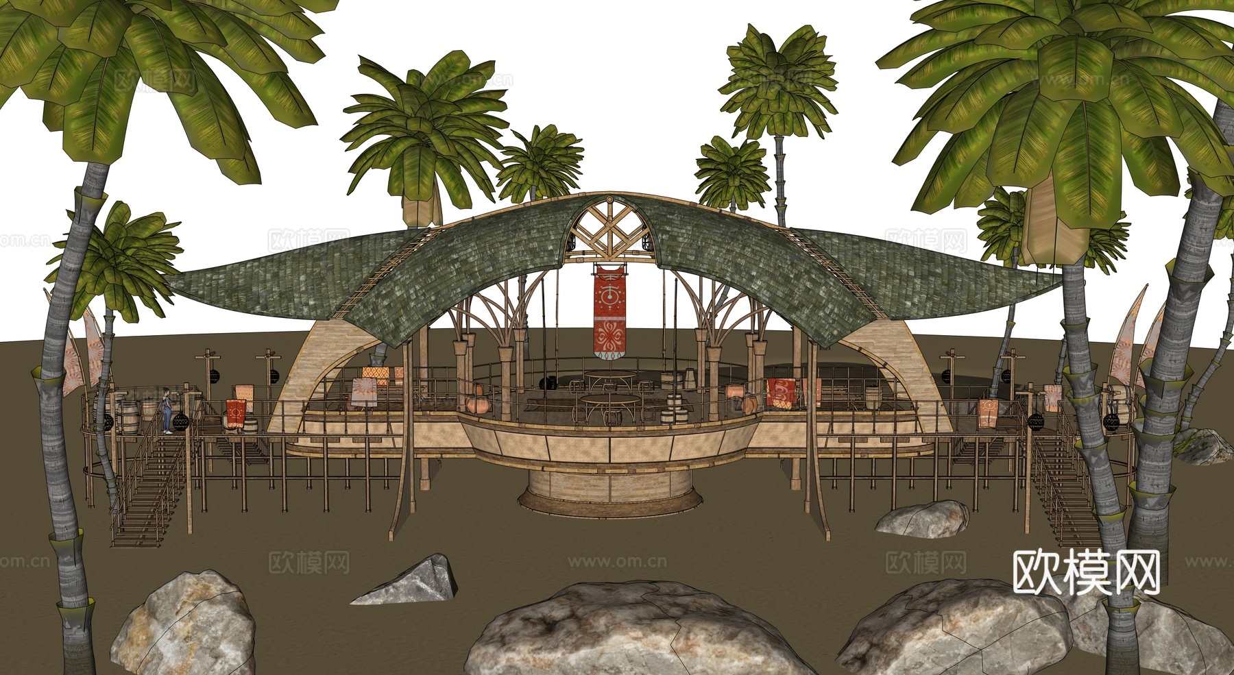 茅草屋 竹屋 木屋 树屋 海景打卡民宿 部落房屋su模型