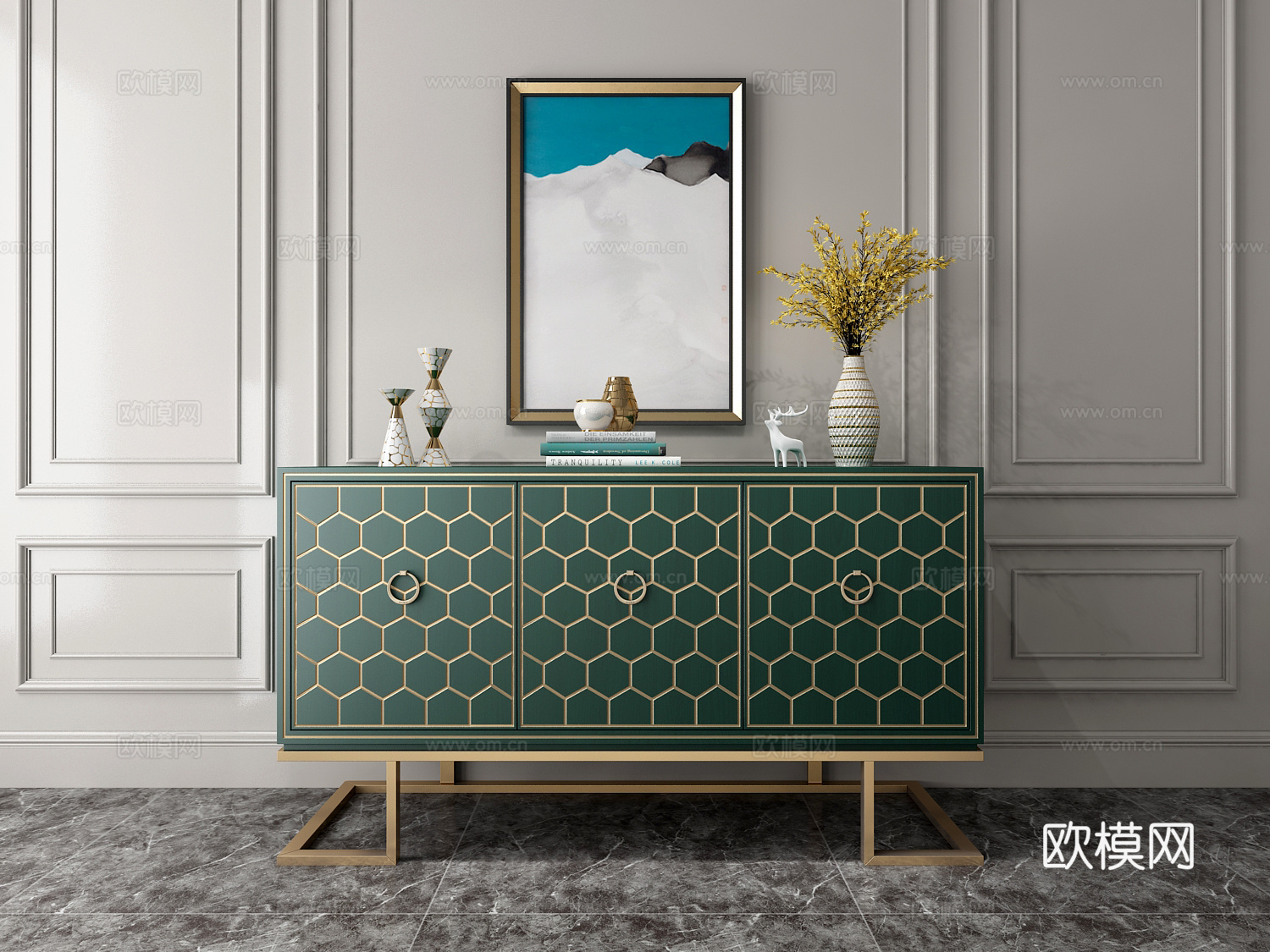 美式现代美式实木餐边柜3d模型下载（渲染图3）