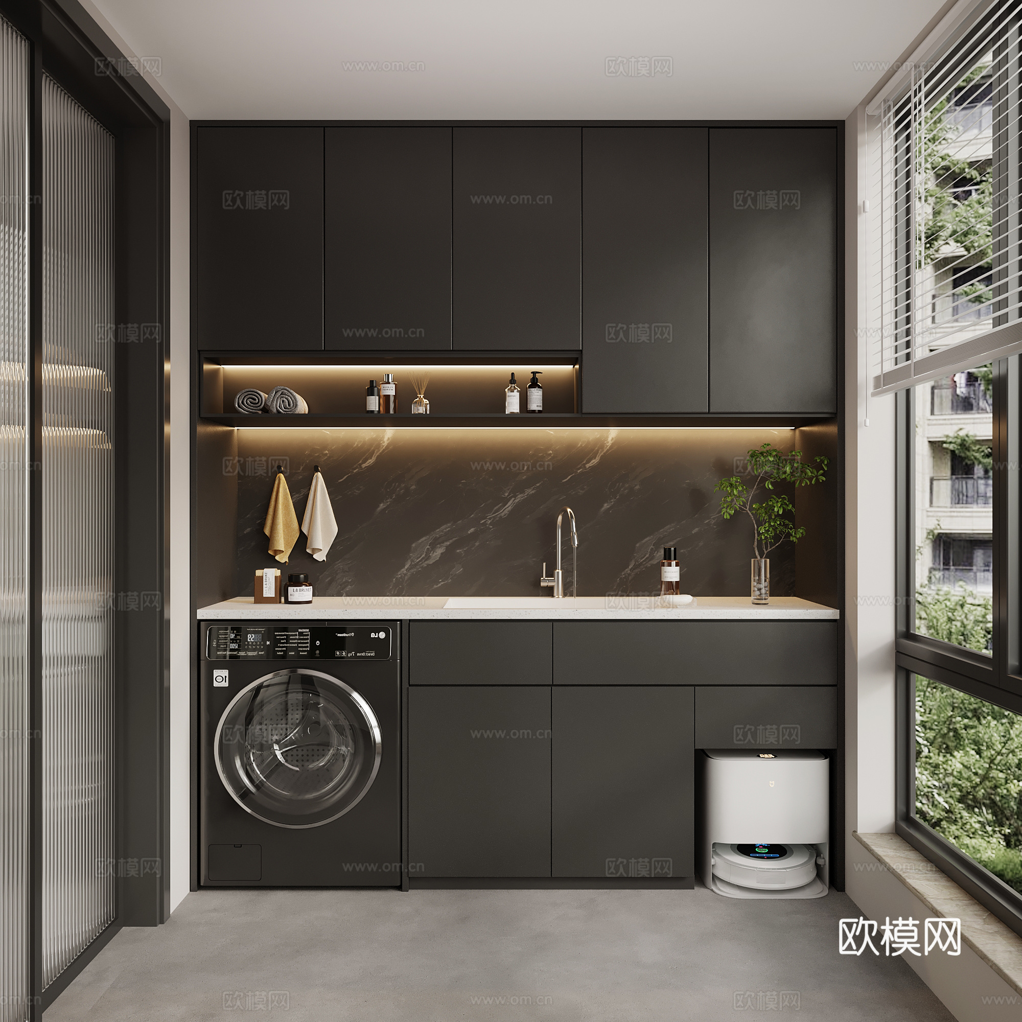 现代意式洗衣机柜 阳台柜 浴室柜3d模型下载
