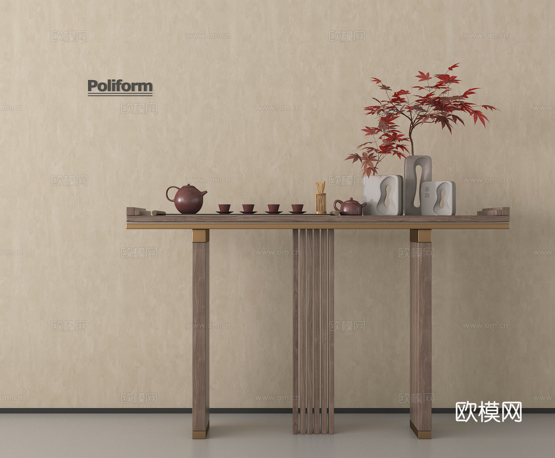 新中式条案 端景台 饰品摆件3d模型下载