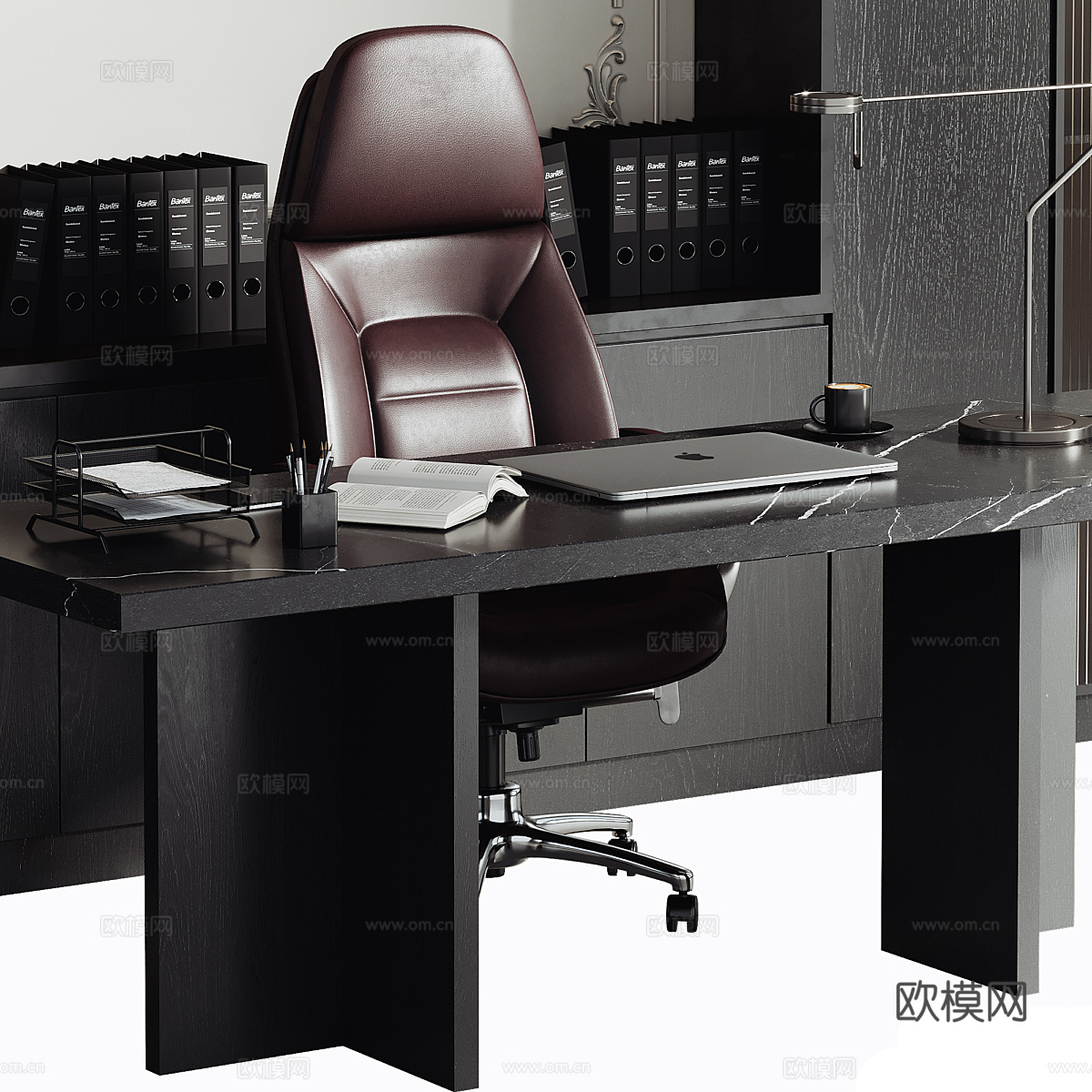 现代意式 Boss 办公桌 办公家具3d模型下载（渲染图4）