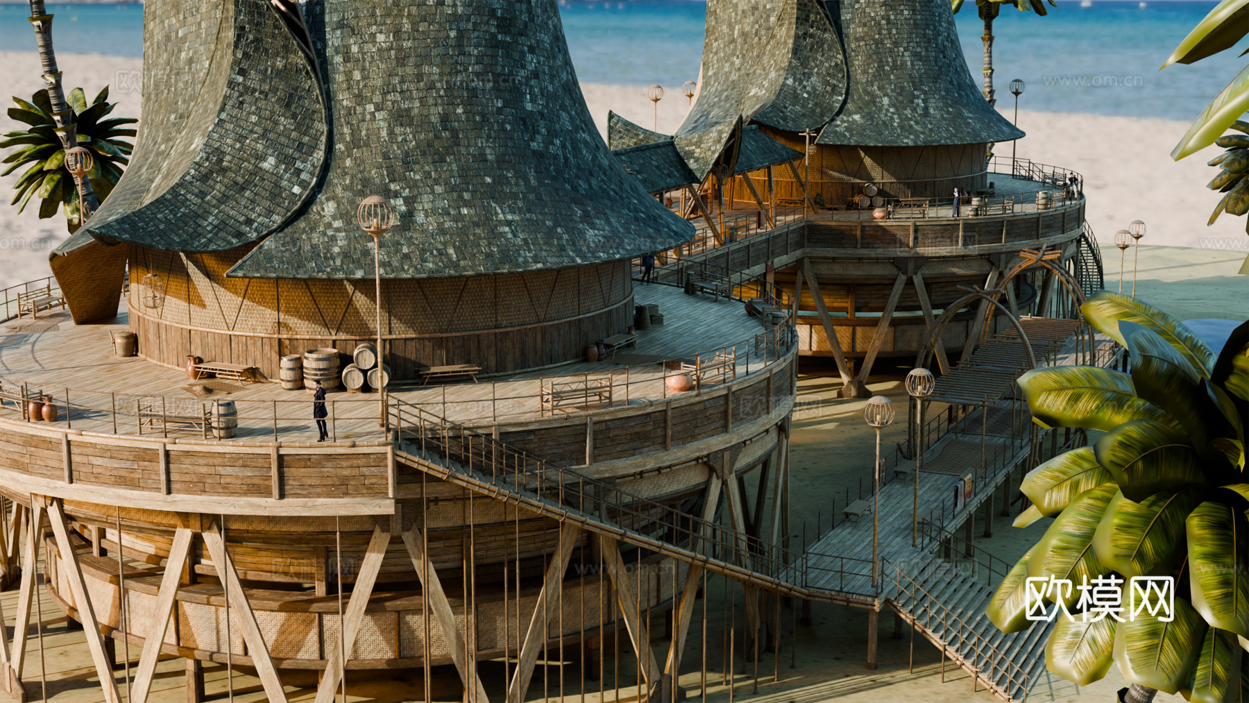 茅草屋 竹屋 木屋 树屋 海景打卡民宿 部落房屋su模型