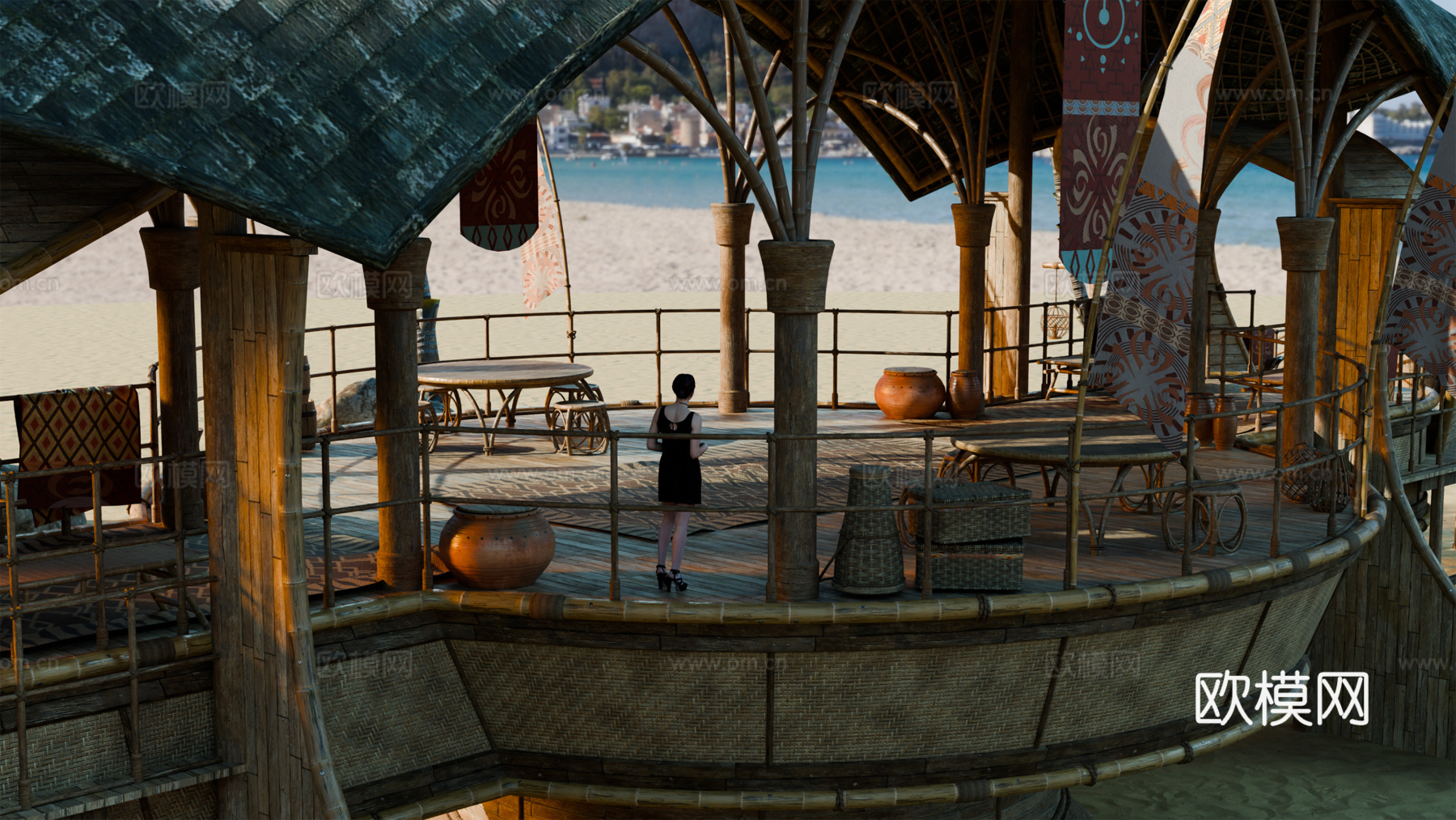 茅草屋 竹屋 木屋 树屋 海景打卡民宿 部落房屋su模型