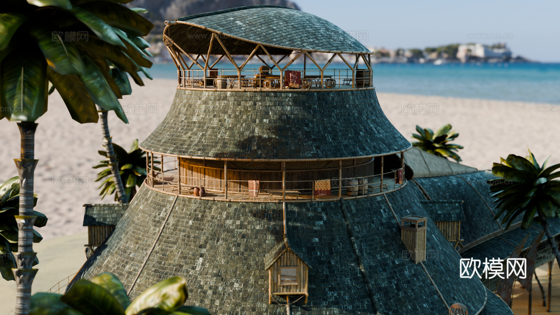 茅草屋 竹屋 木屋 树屋 海景打卡民宿 部落房屋su模型