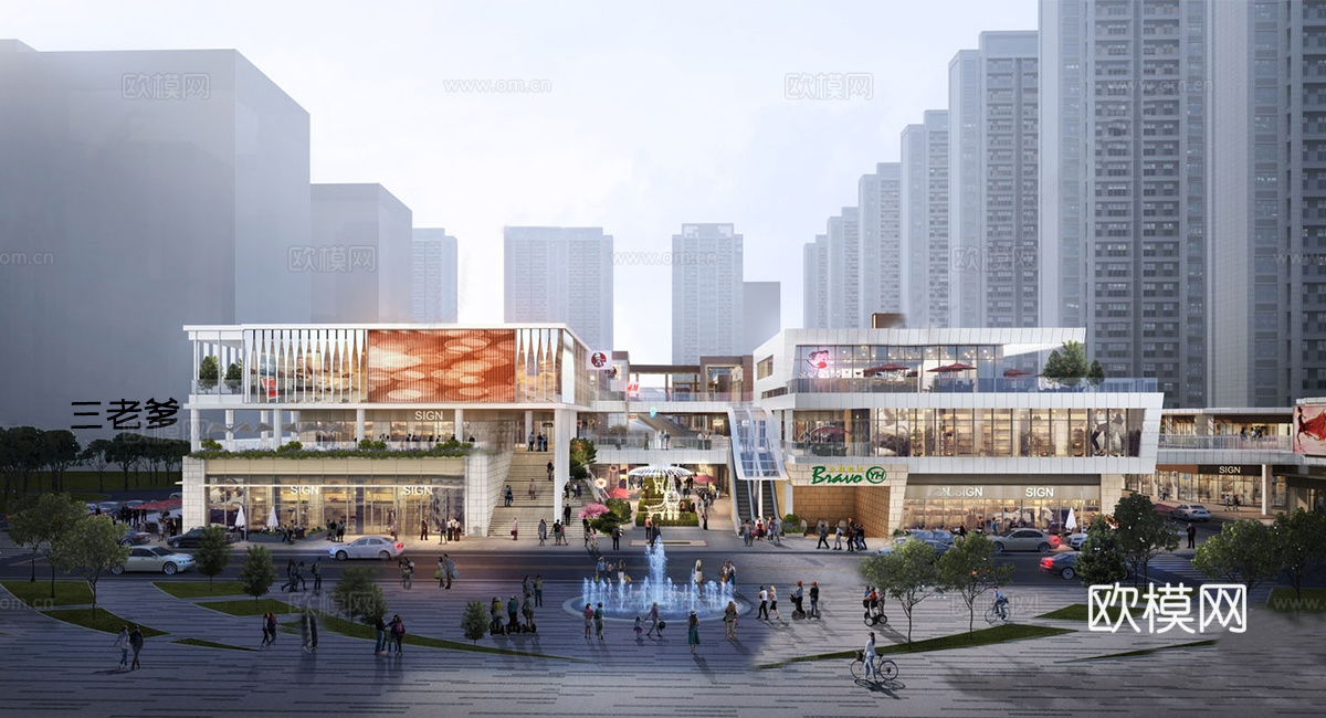 现代商业步行街 大型商场 文化街区 商业街su模型