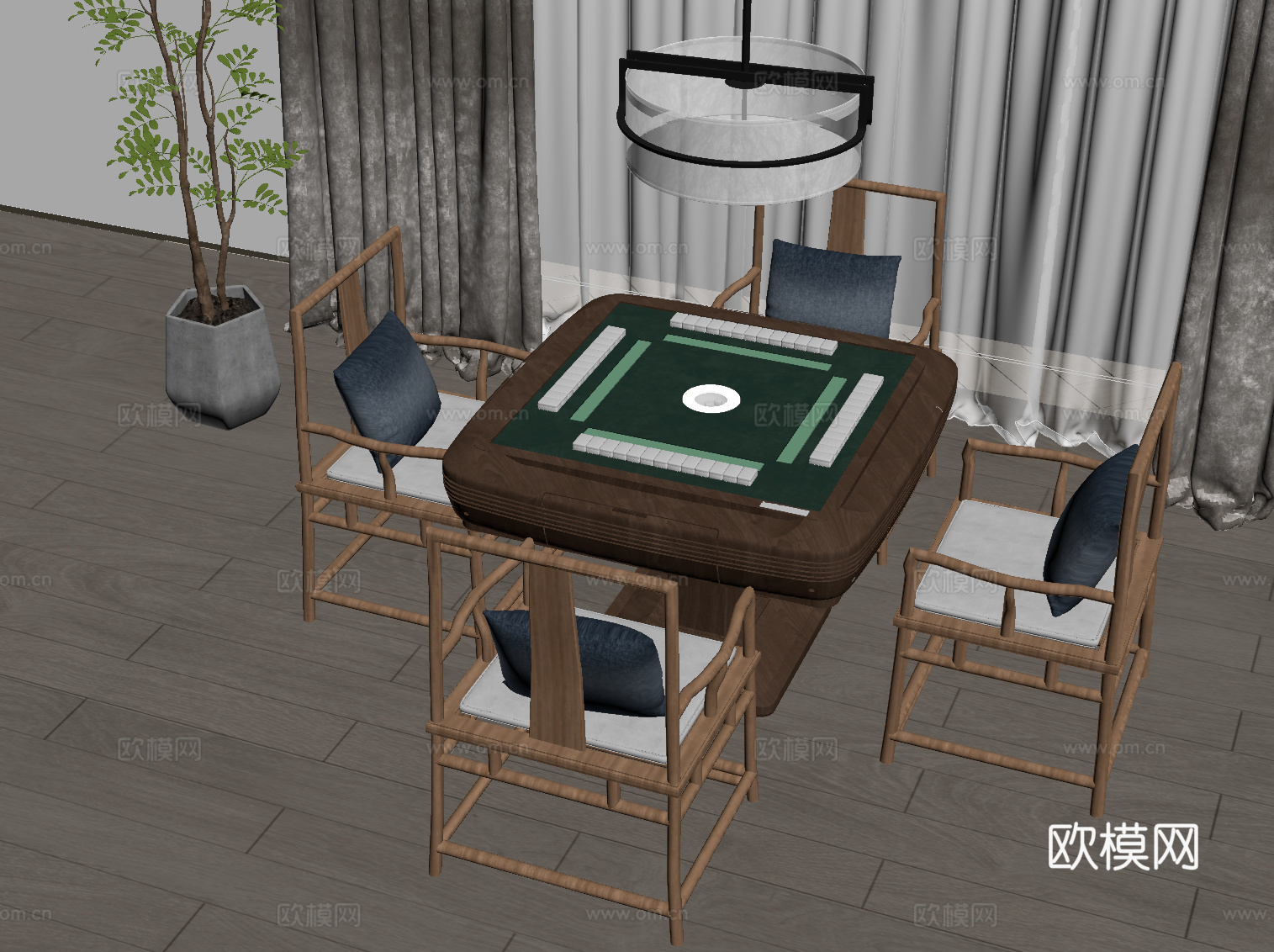 新中式麻将桌su模型