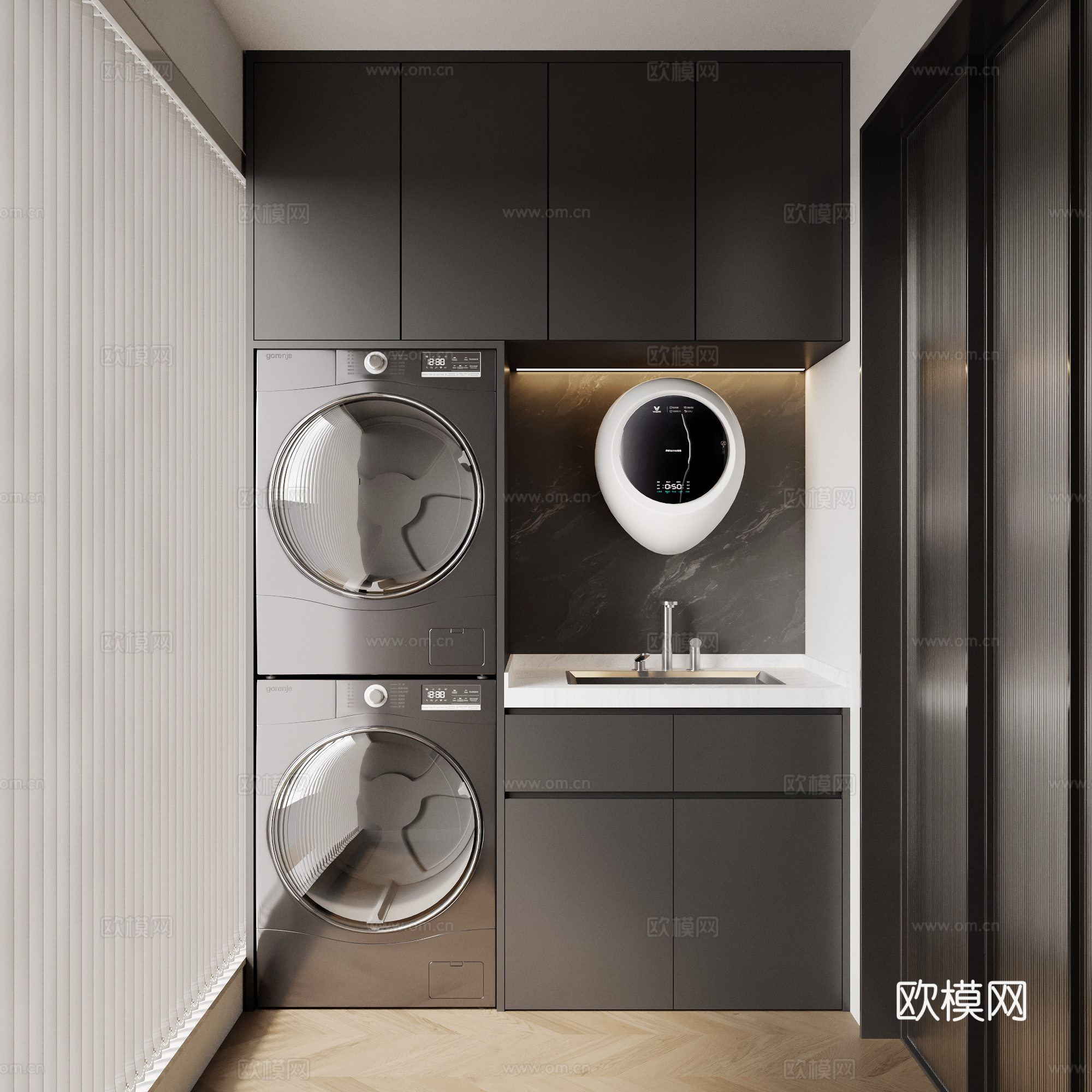 现代洗衣机柜 现代阳台洗衣机柜 浴室柜su模型