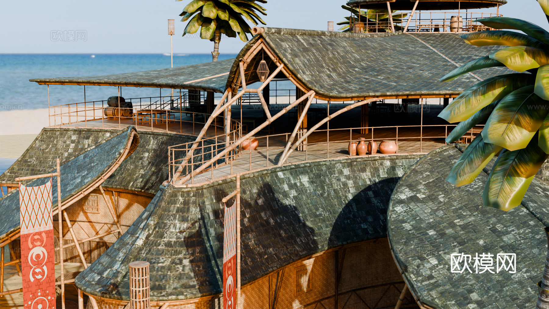 茅草屋 竹屋 木屋 树屋 海景打卡民宿 部落房屋su模型