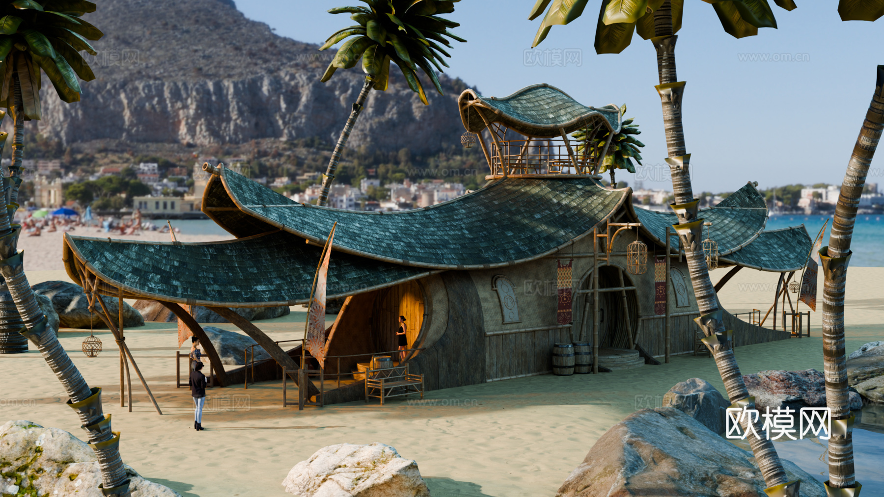 茅草屋 竹屋 木屋 树屋 海景打卡民宿 部落房屋su模型