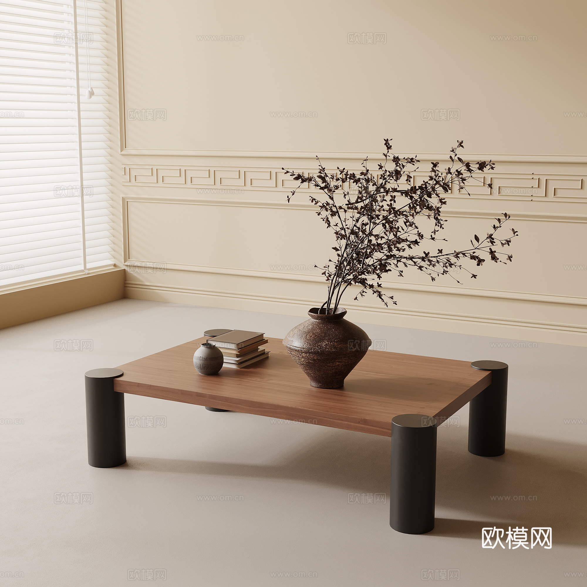 中古风茶几 方形茶几 实木茶几su模型