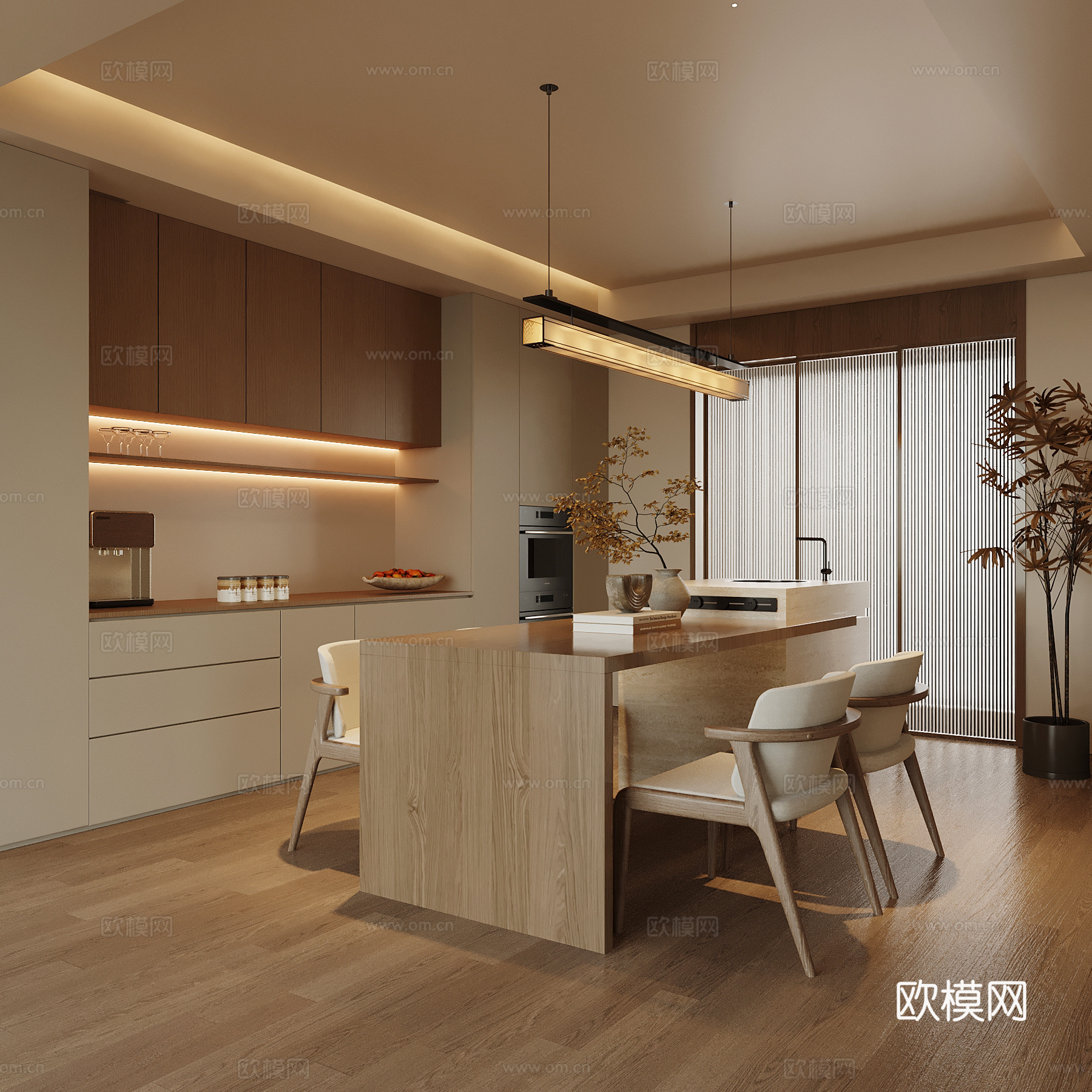 新中式餐厅 餐桌椅 酒柜3d模型下载