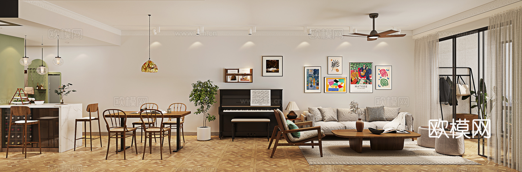 侘寂风客餐厅3D模型3d模型下载（渲染图2）