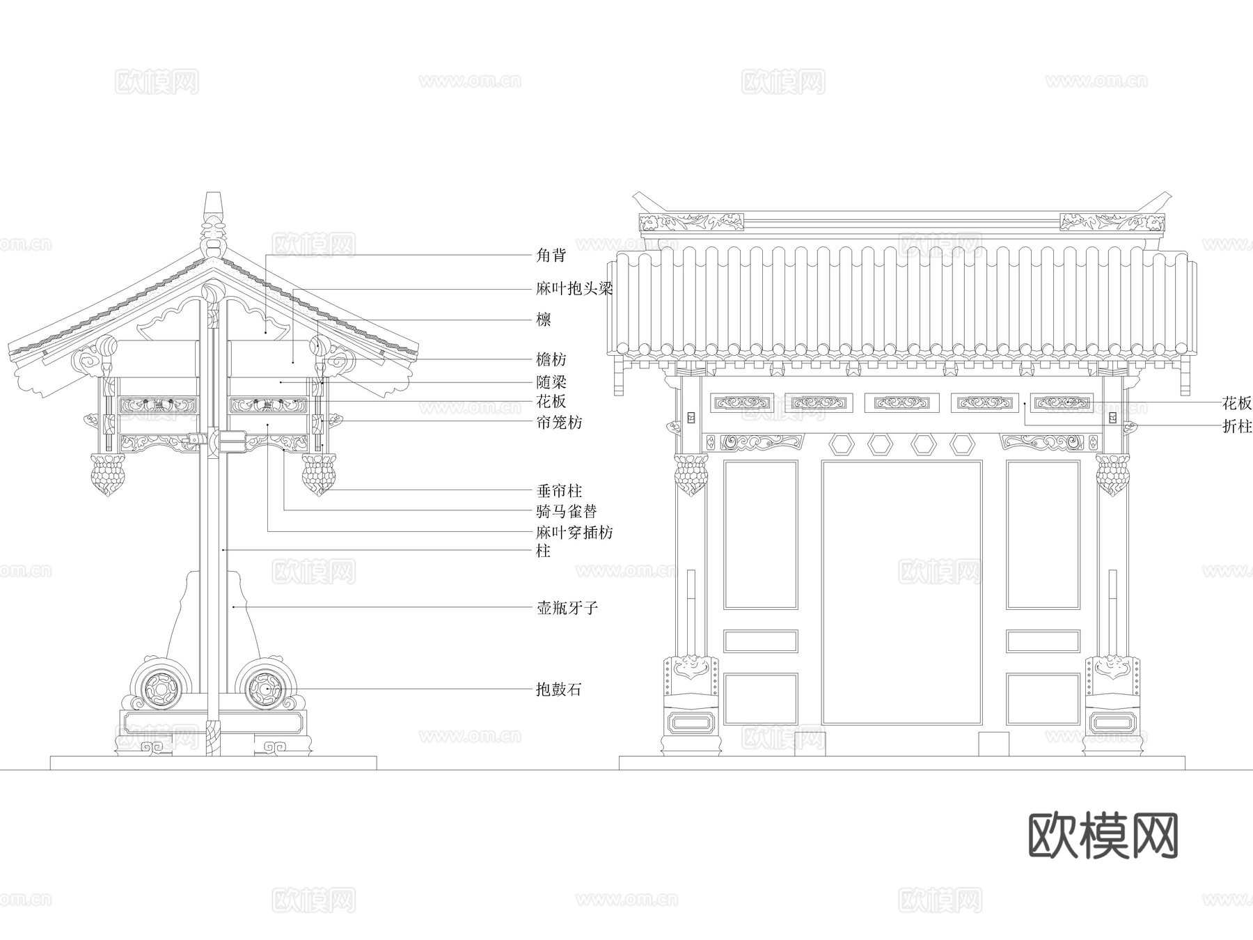 中式入户大门庭院门格门CAD施工图图库cad施工图