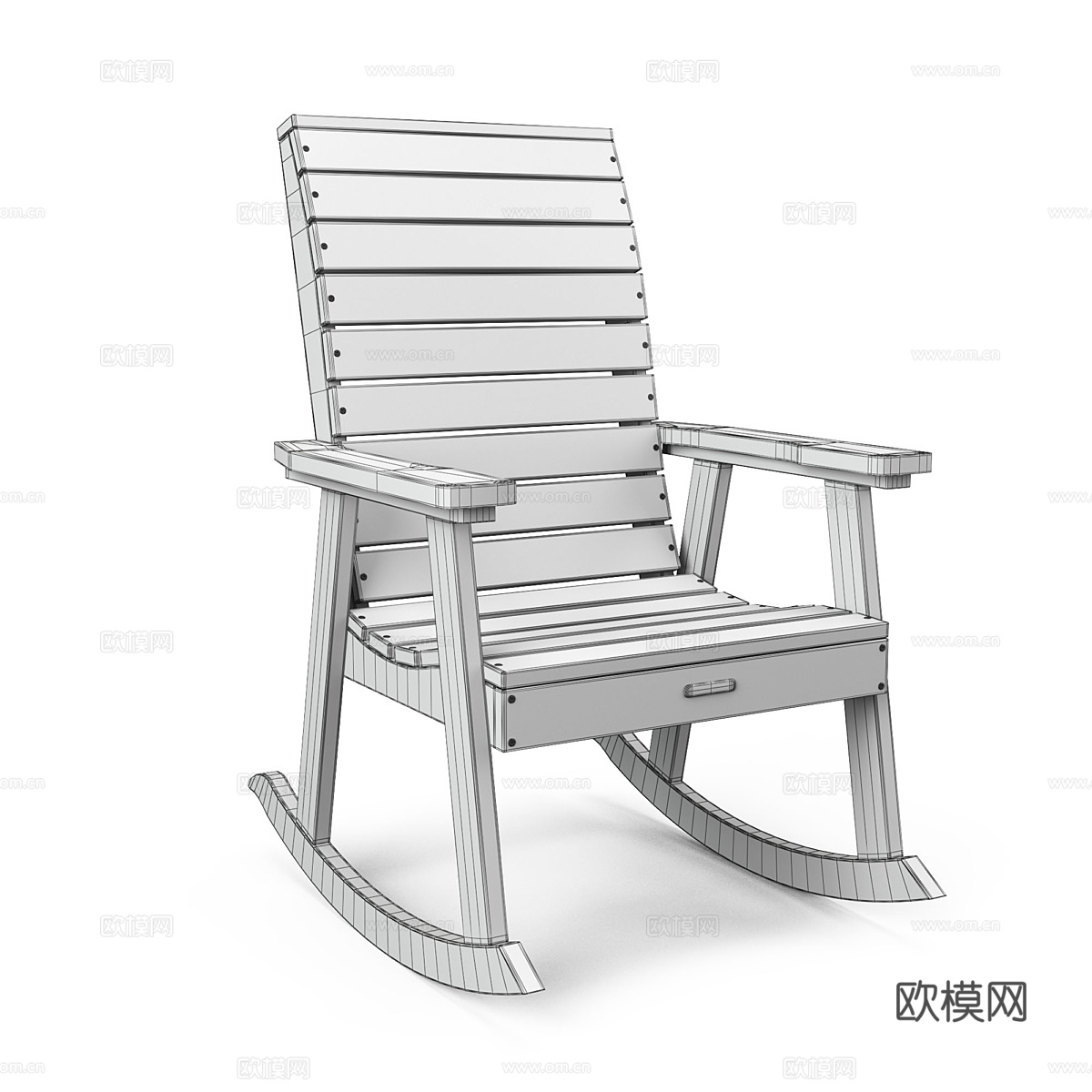 美式简约木质摇椅3d模型下载（渲染图3）