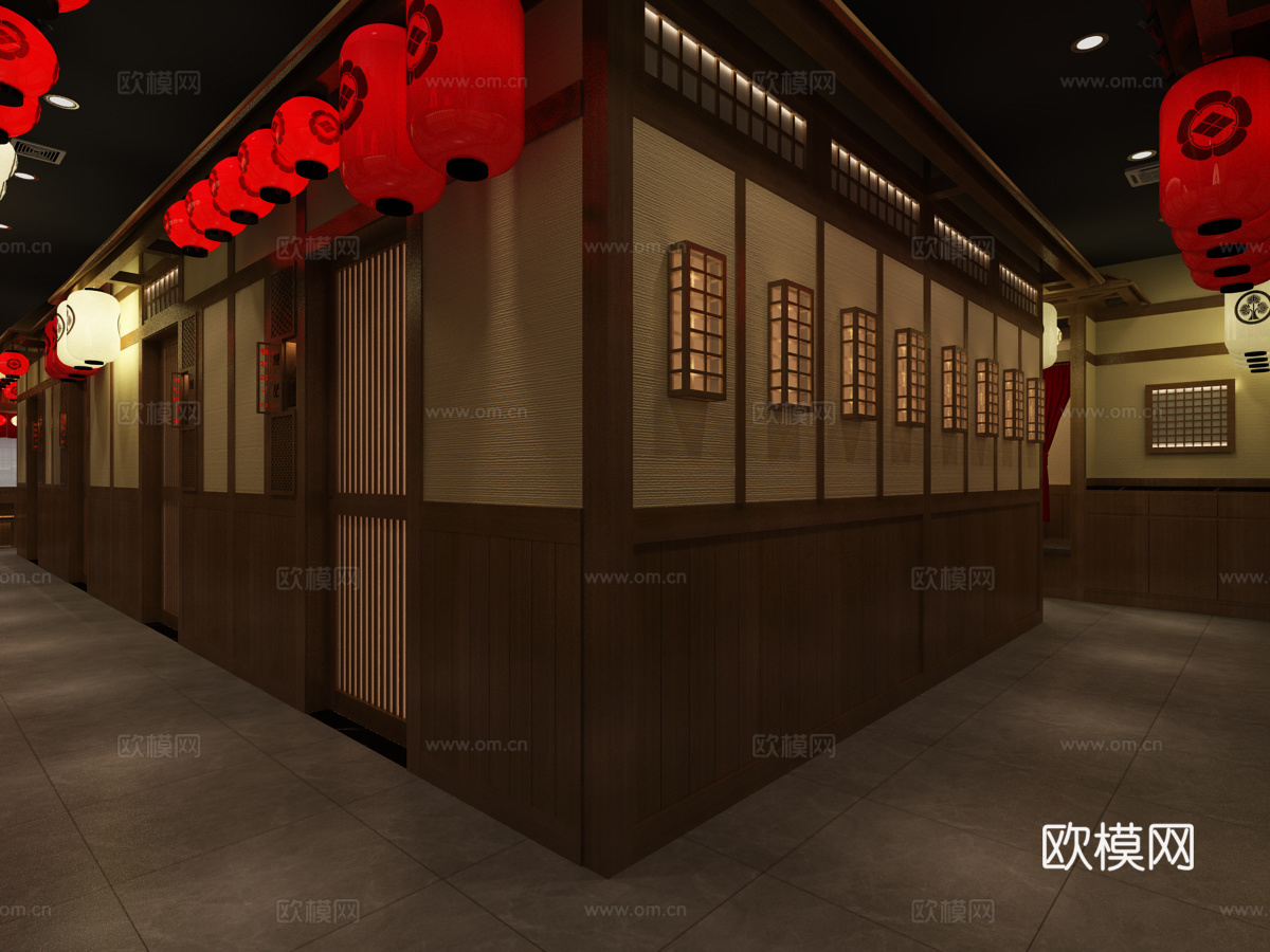 日料店卡座过道3d模型下载（渲染图4）