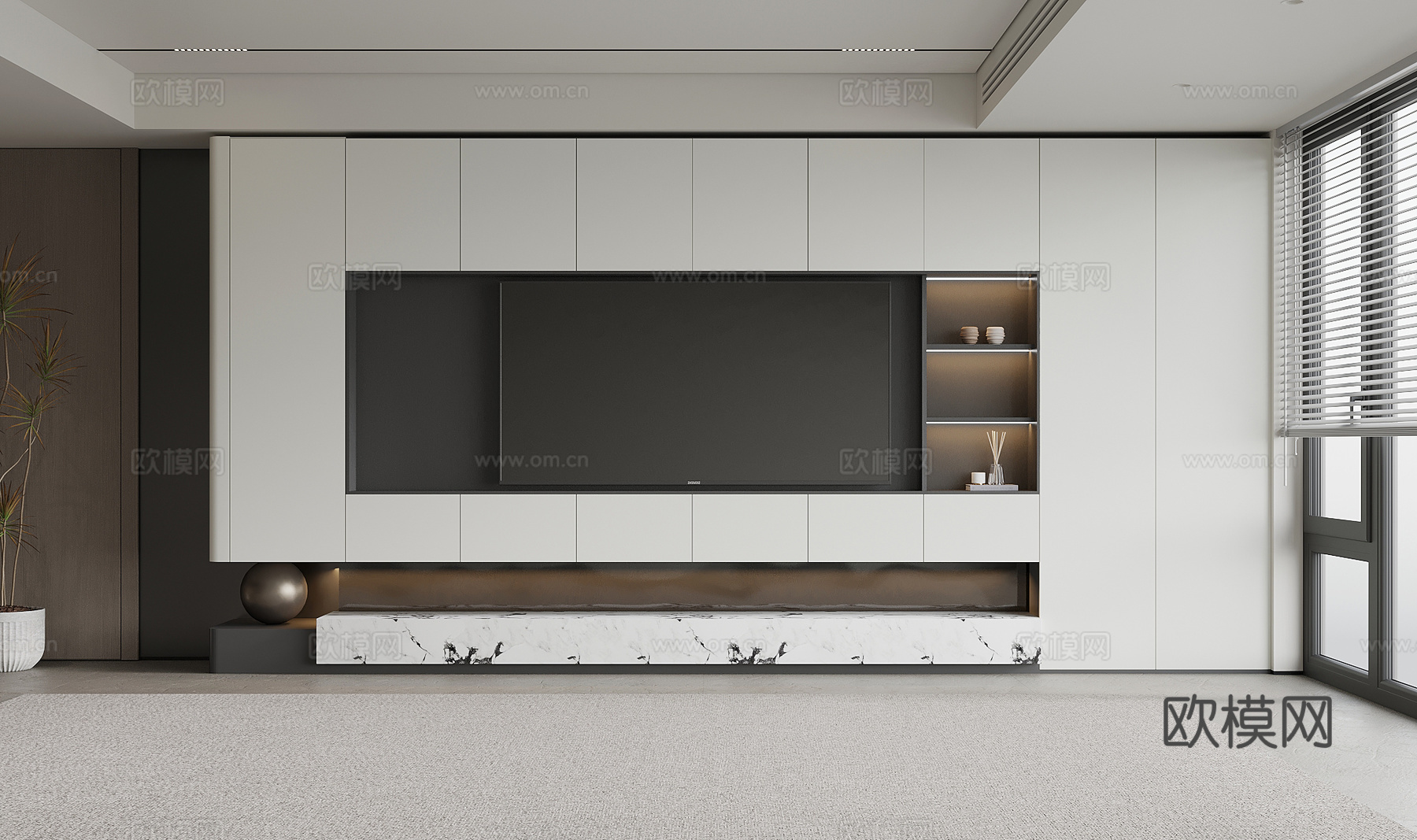 现代极简电视背景墙su模型