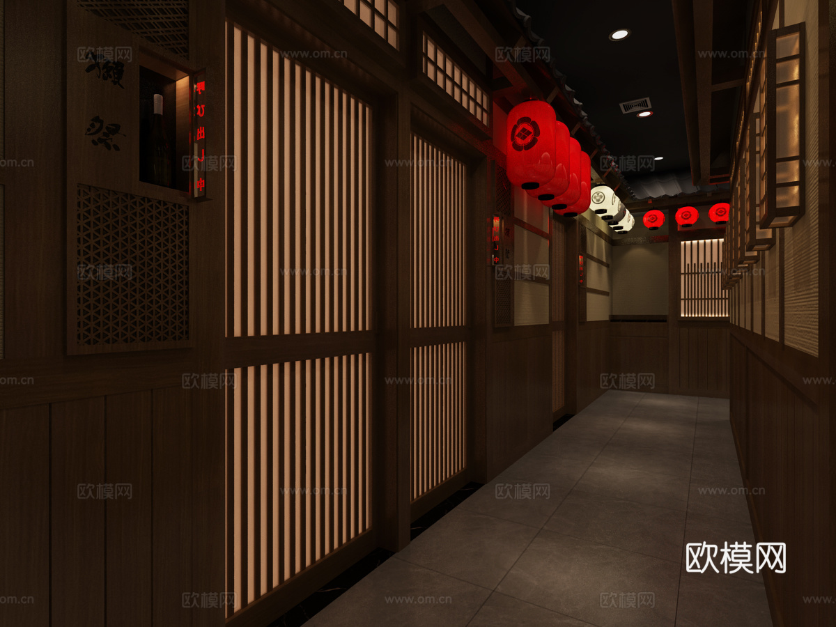 日料店卡座过道3d模型下载（渲染图3）