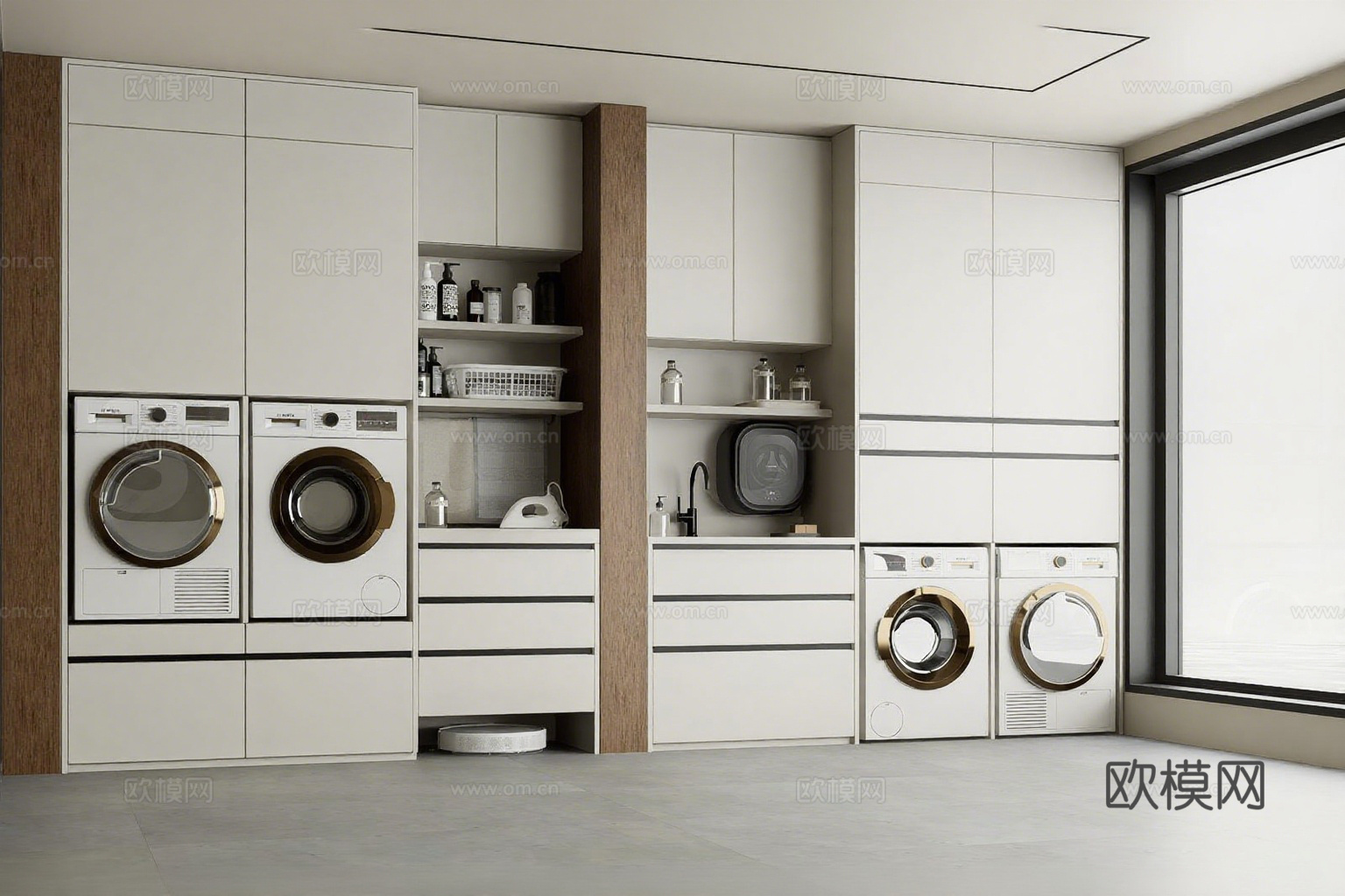 现代化洗衣房 智能洗衣房 嵌入式家电收纳墙su模型