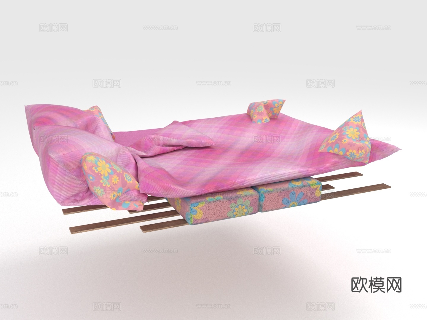 单人床 双人床 床垫 床架 软包床3d模型下载（渲染图1）