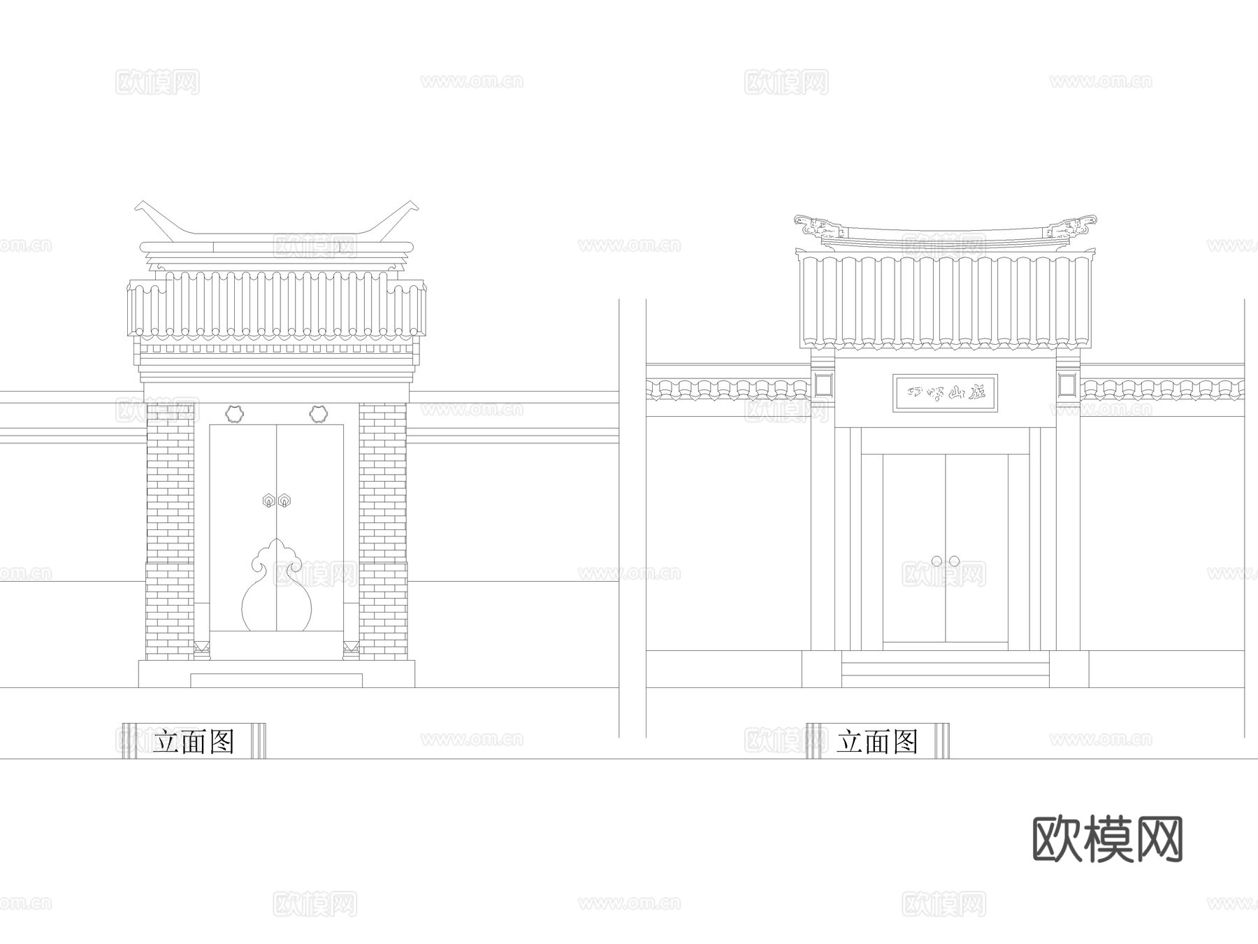 中式入户大门庭院门格门CAD施工图图库cad施工图