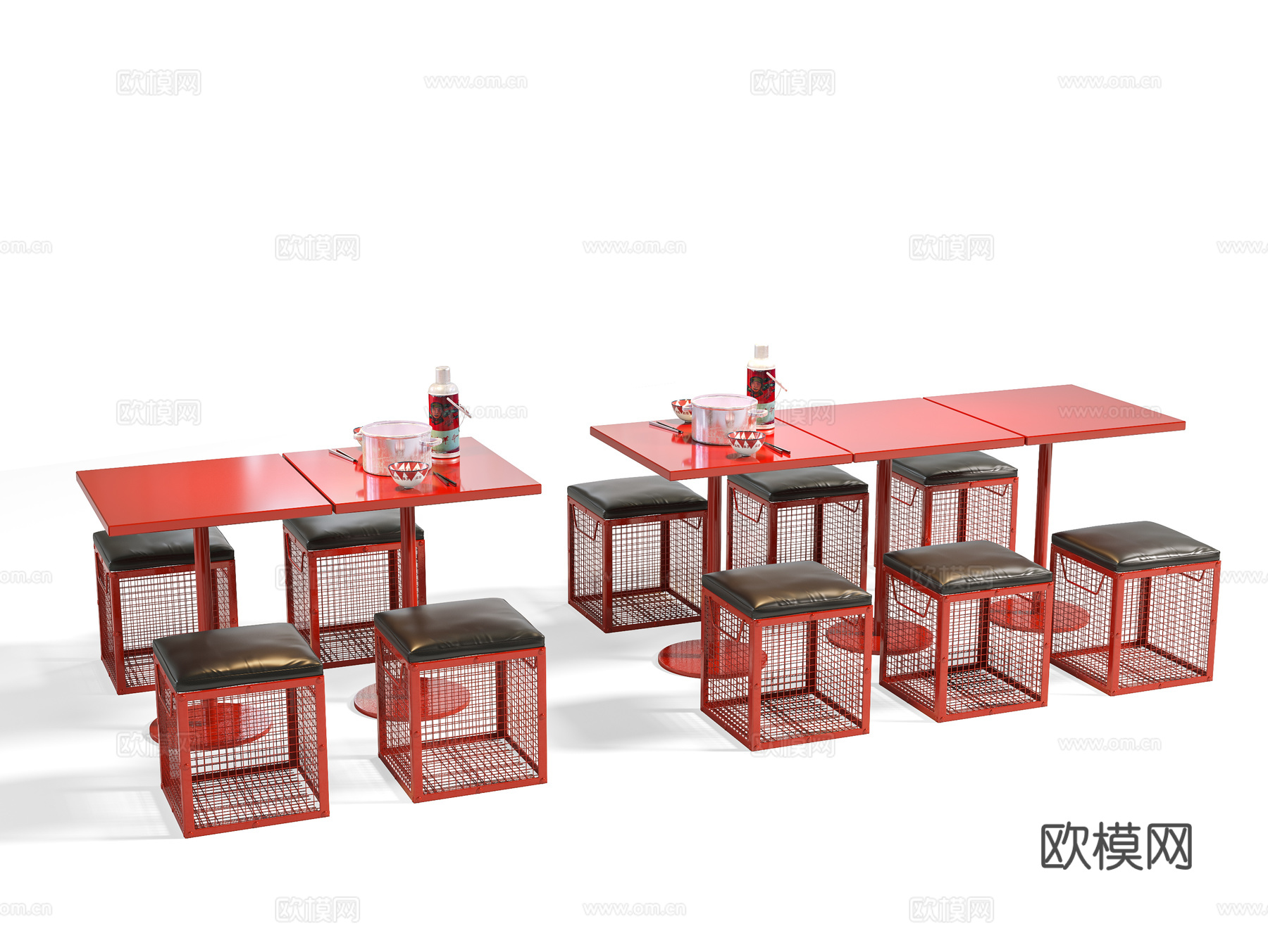 工业风餐厅桌椅组合 工业风桌椅 工业LOFT 啤酒框凳子3d模型下载