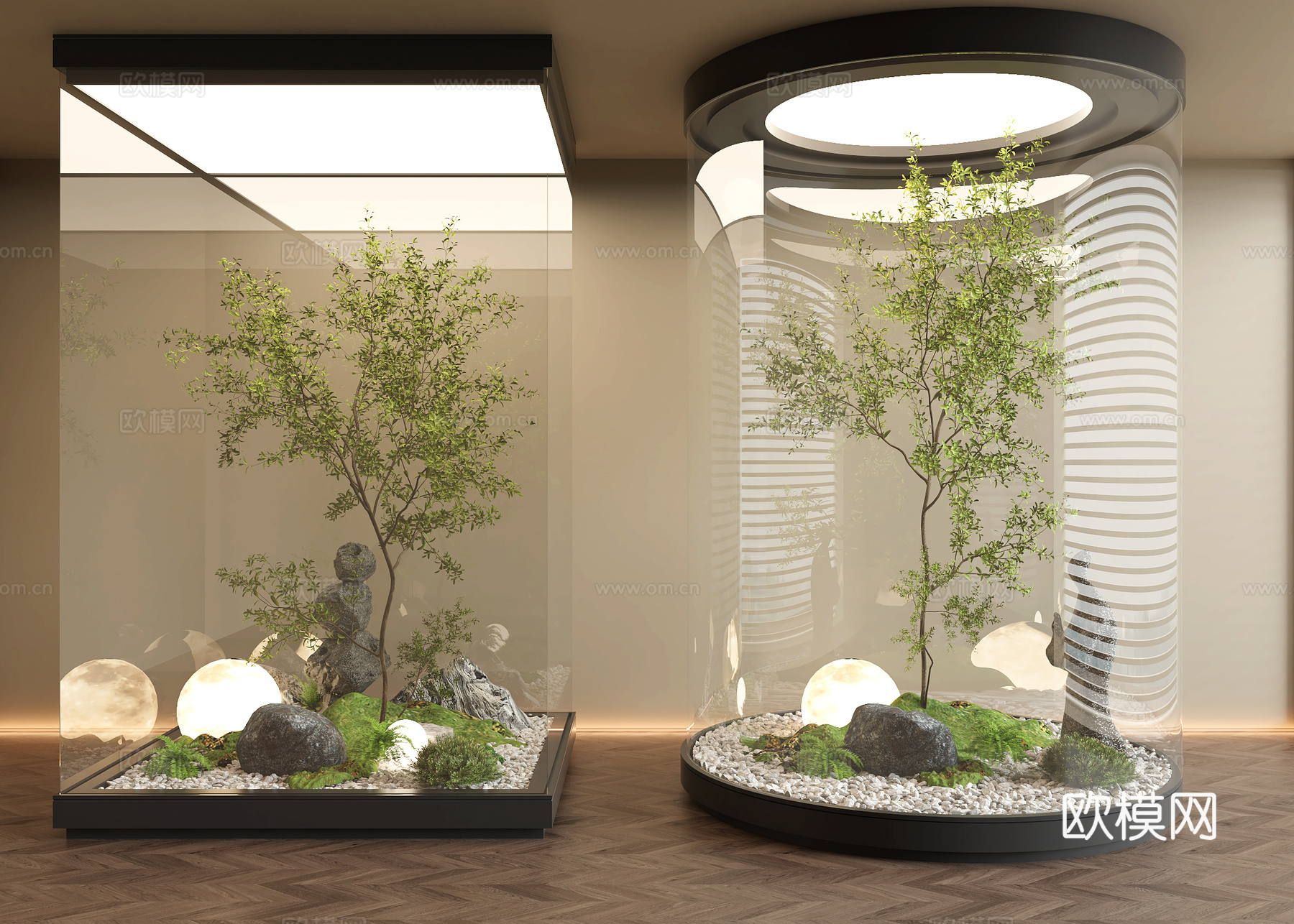 现代绿植景观3d模型下载