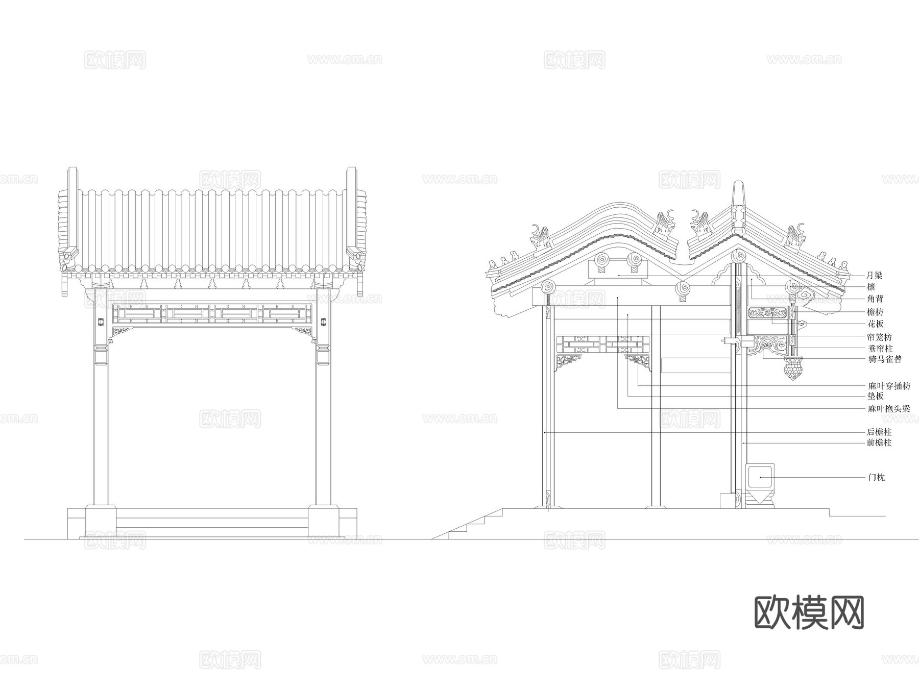 中式入户大门庭院门格门CAD施工图图库cad施工图
