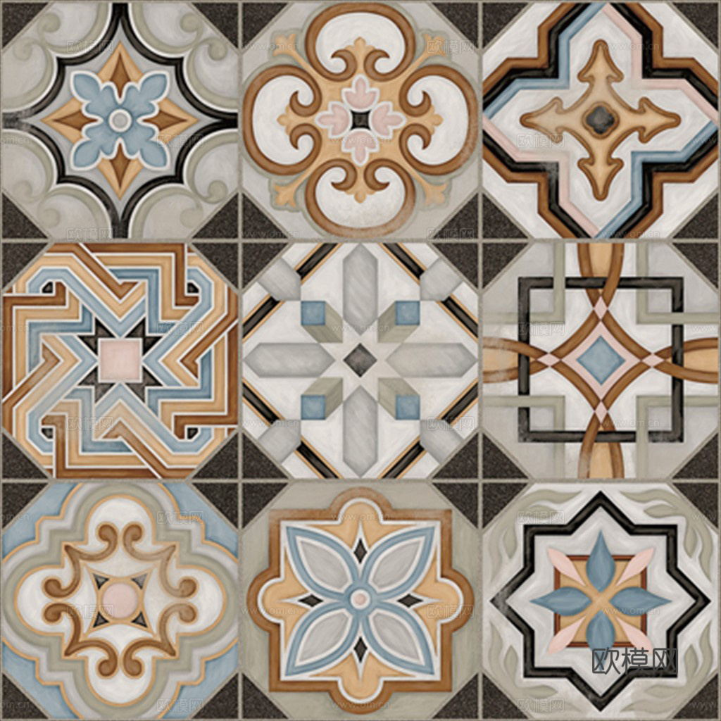 现代几何花砖  石材拼花 小花砖地砖瓷砖下载