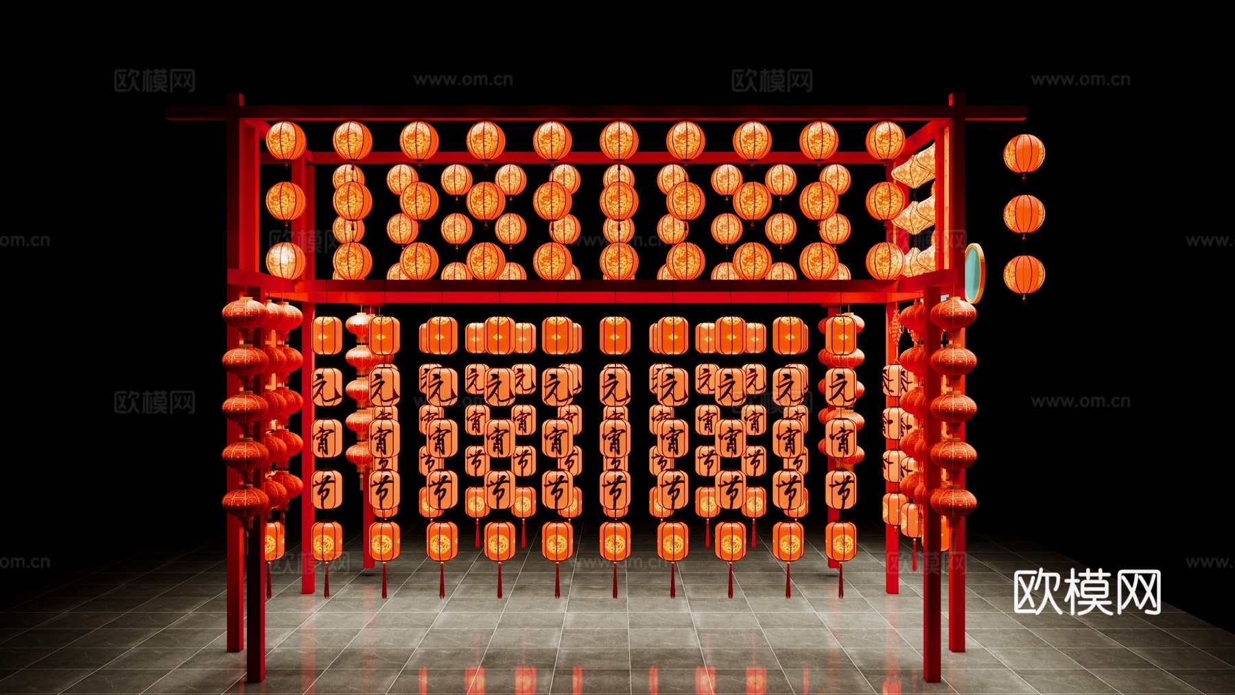 中式 灯笼 春节元宵灯笼美陈 国潮美陈 新年装置 红灯笼su模型