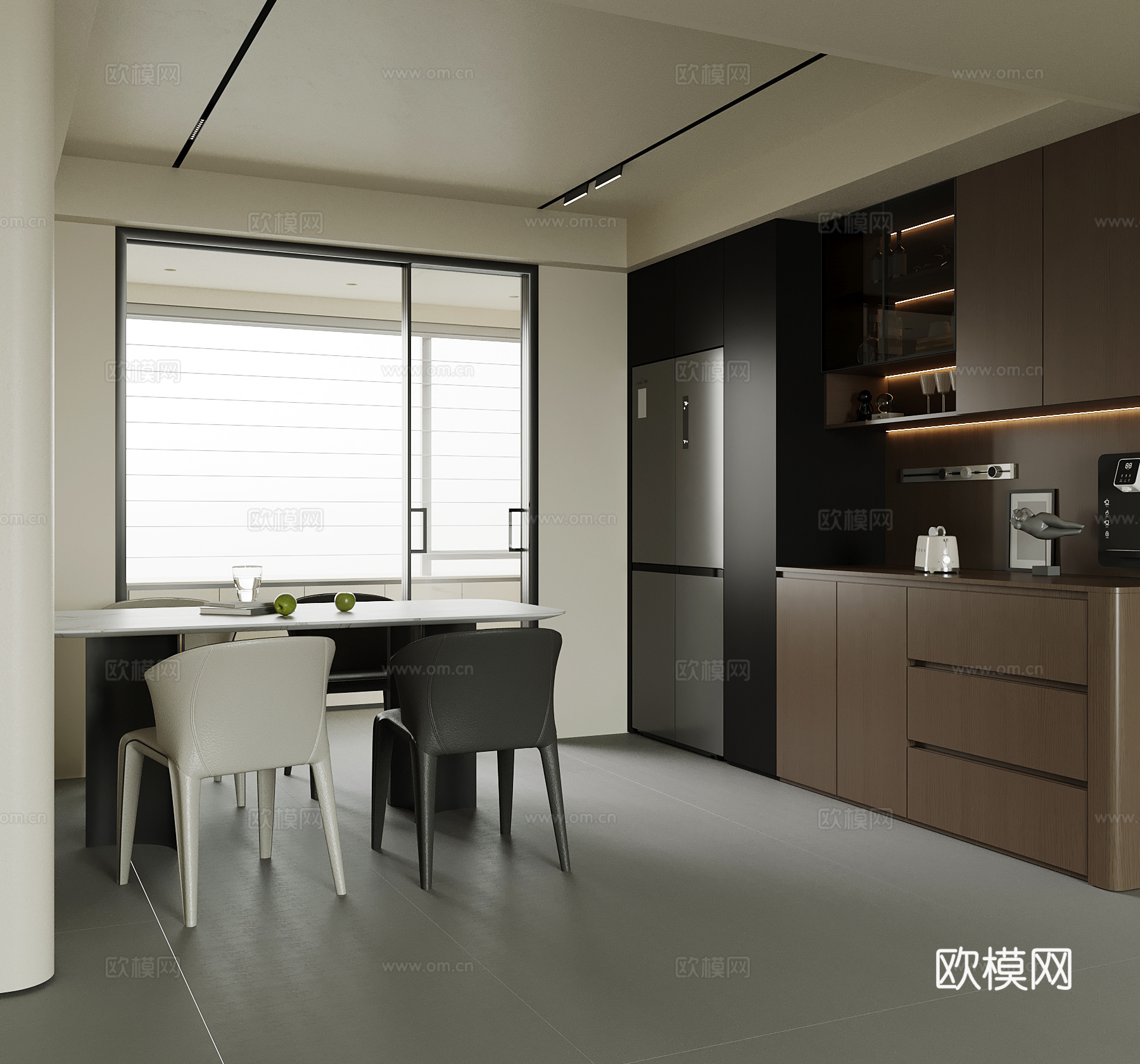 现代餐厅 酒柜 餐桌椅su模型