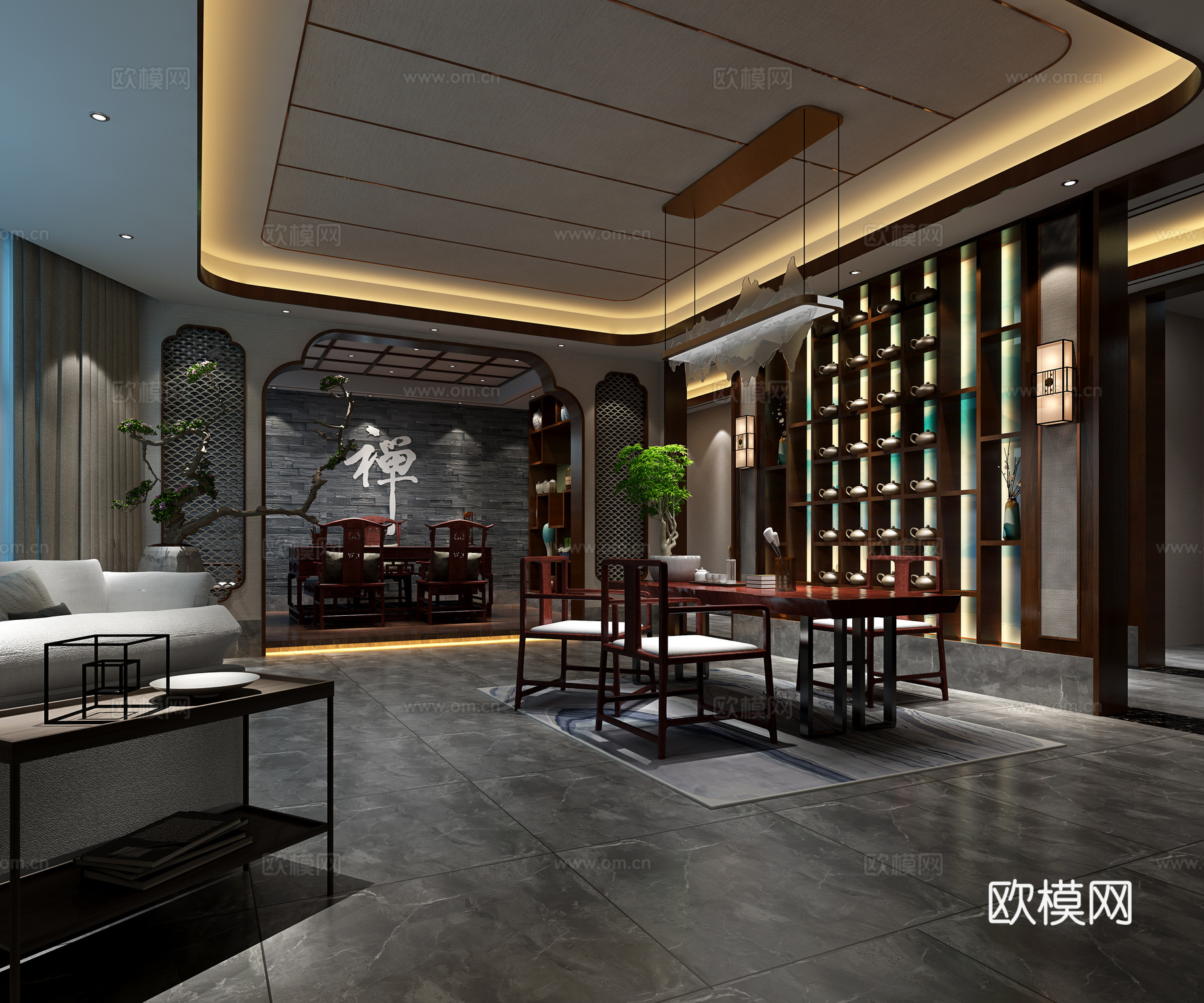 中式新中式书房单张3d模型下载（渲染图1）