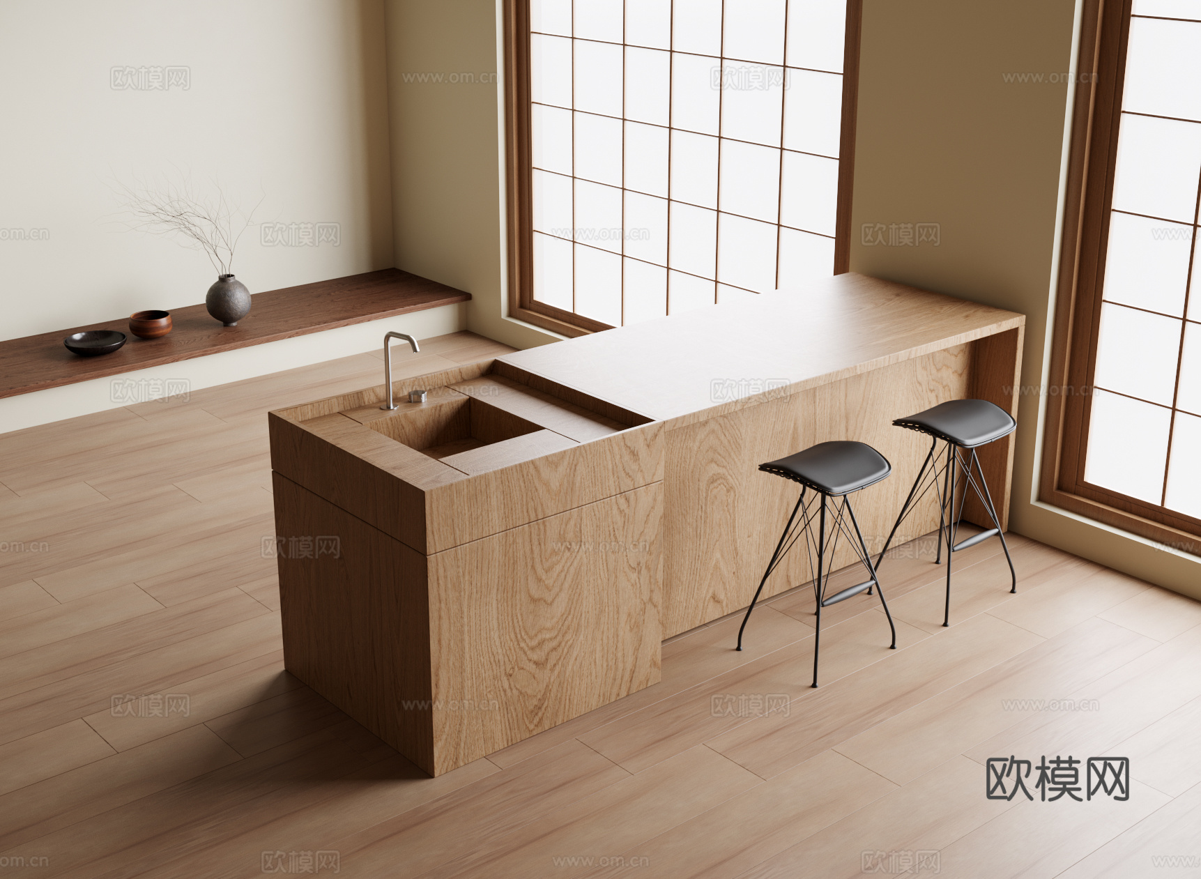 现代吧台吧椅 厨房吧台 吧台椅3d模型下载