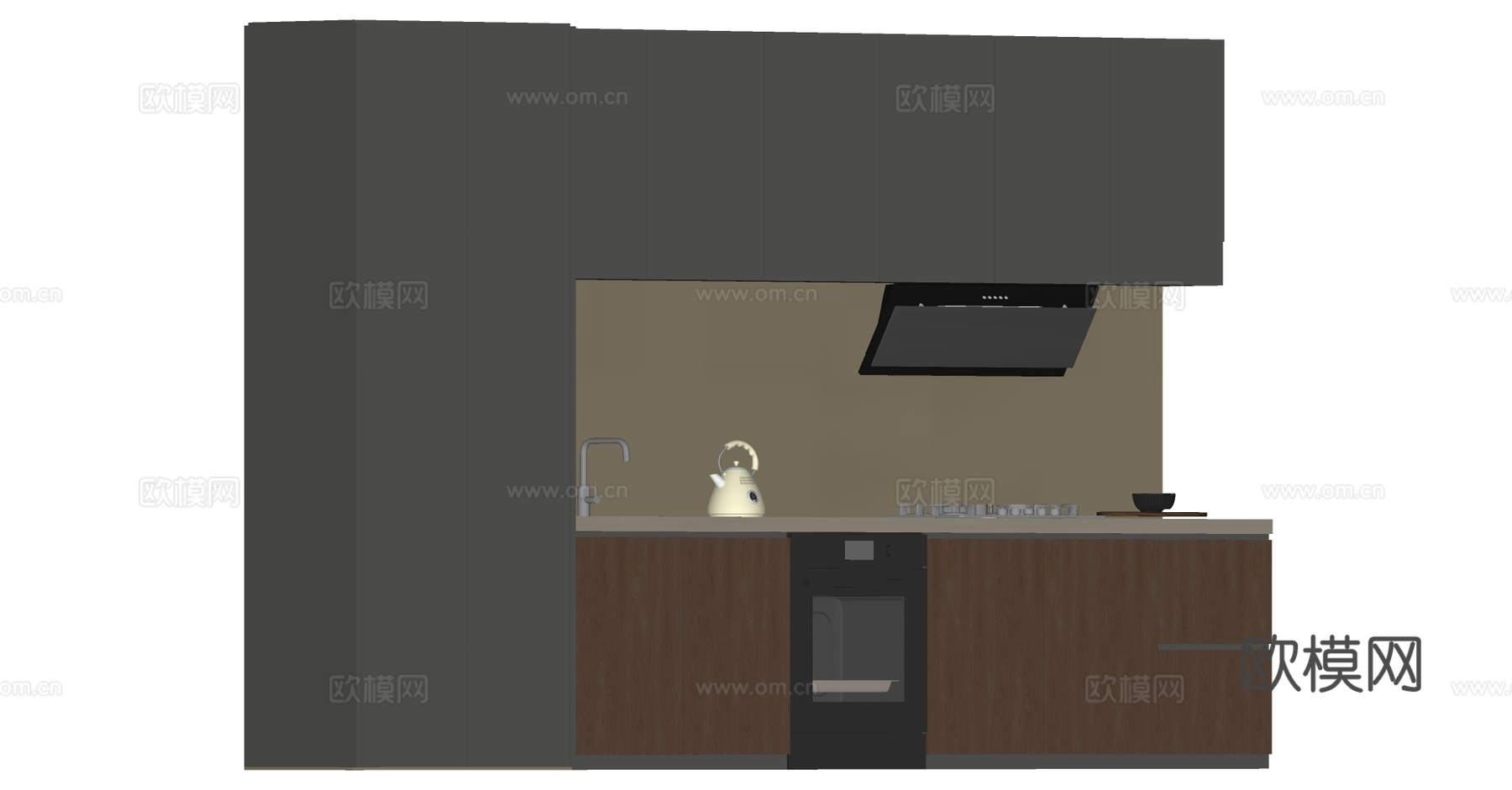 现代厨房灶台 橱柜su模型