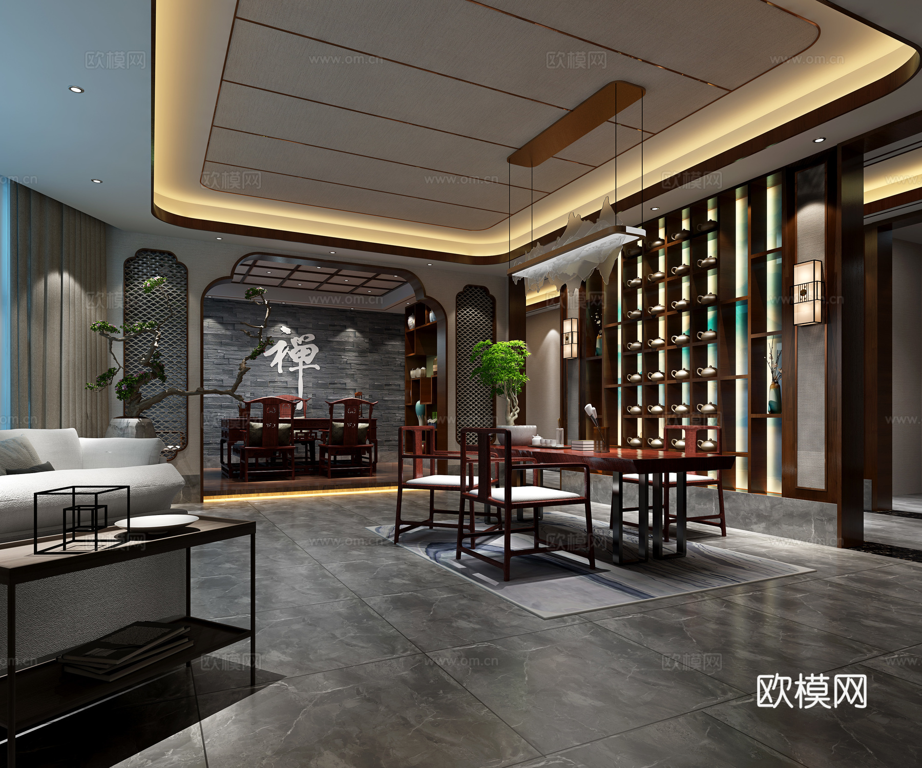 中式新中式书房单张3d模型下载（渲染图2）