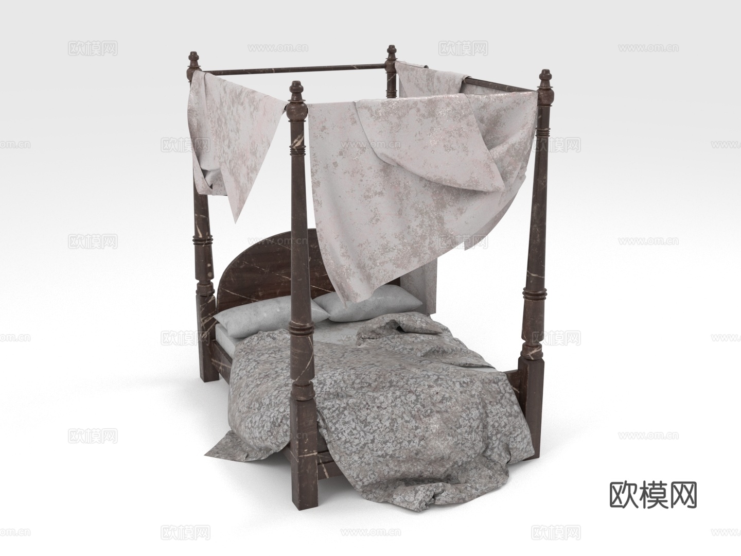四柱床 古典床 带幔床 老式床 传统床3d模型下载（渲染图1）