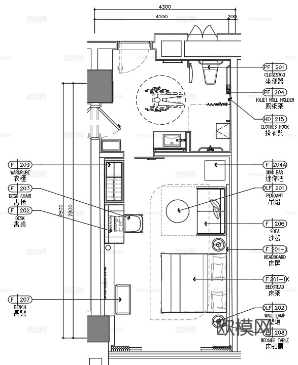 希尔顿无障碍客房户型图平面系统图cad施工图
