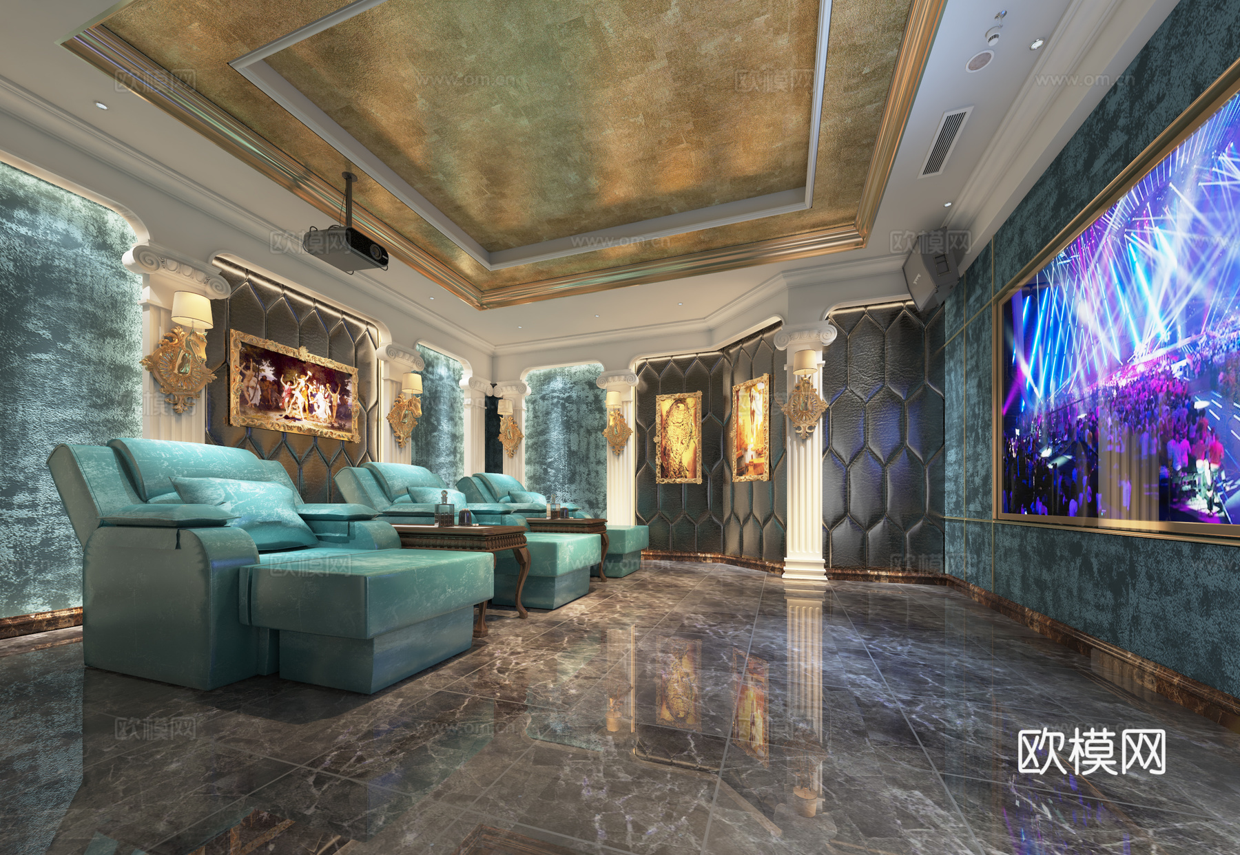 欧式古典一个欧式的娱乐影音室3d模型下载